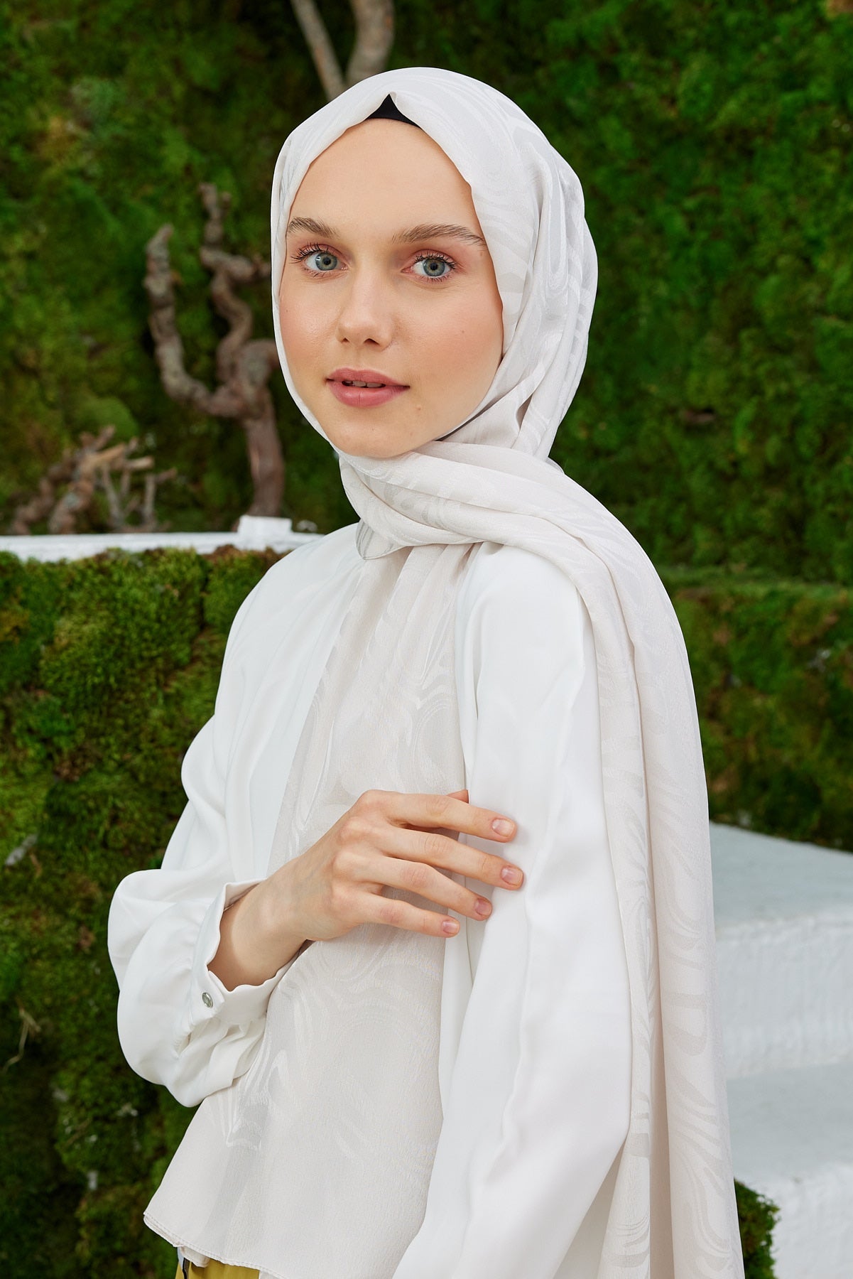 Jakar Janjan Dalga Desen Şal - Krem