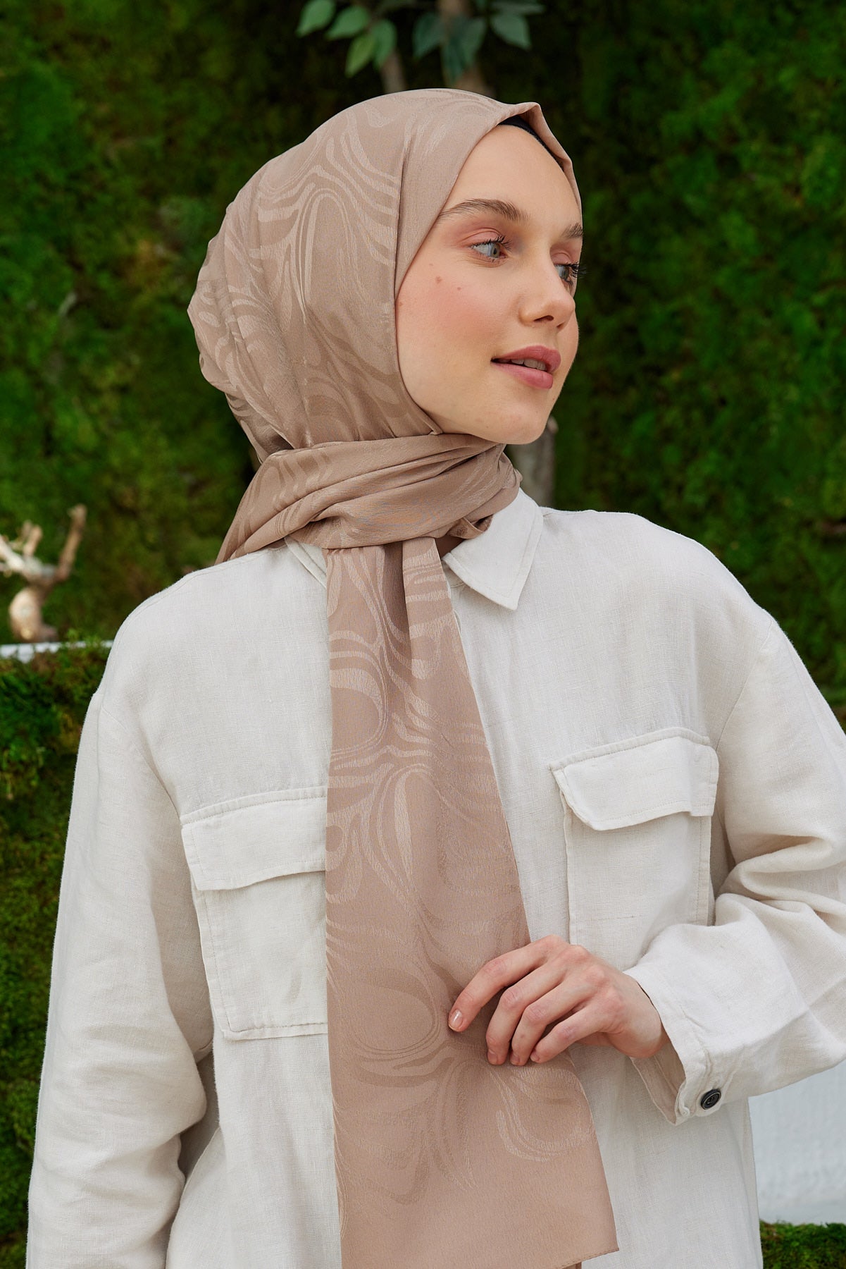 Jakar Janjan Dalga Desen Şal - Vizon