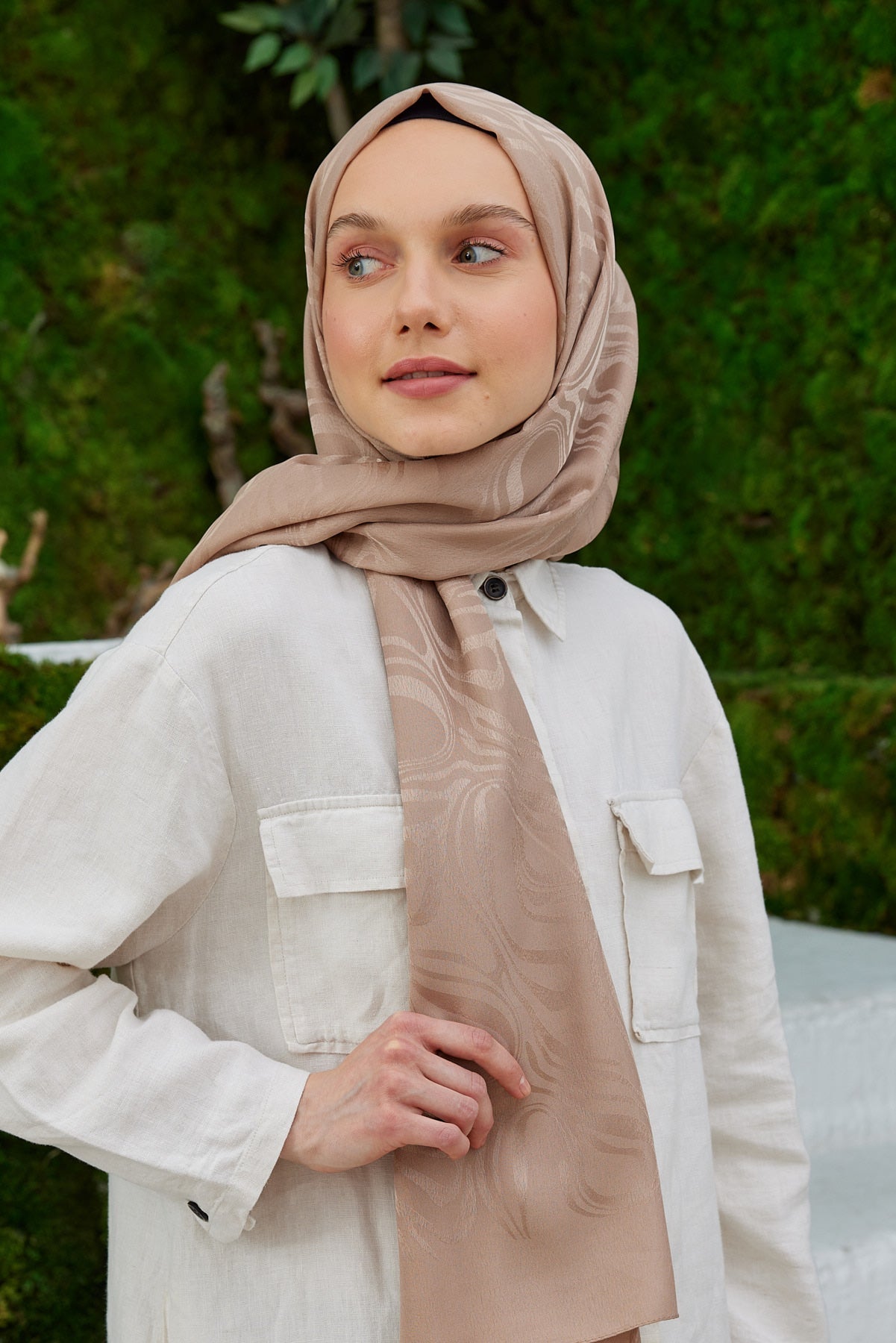 Jakar Janjan Dalga Desen Şal - Vizon