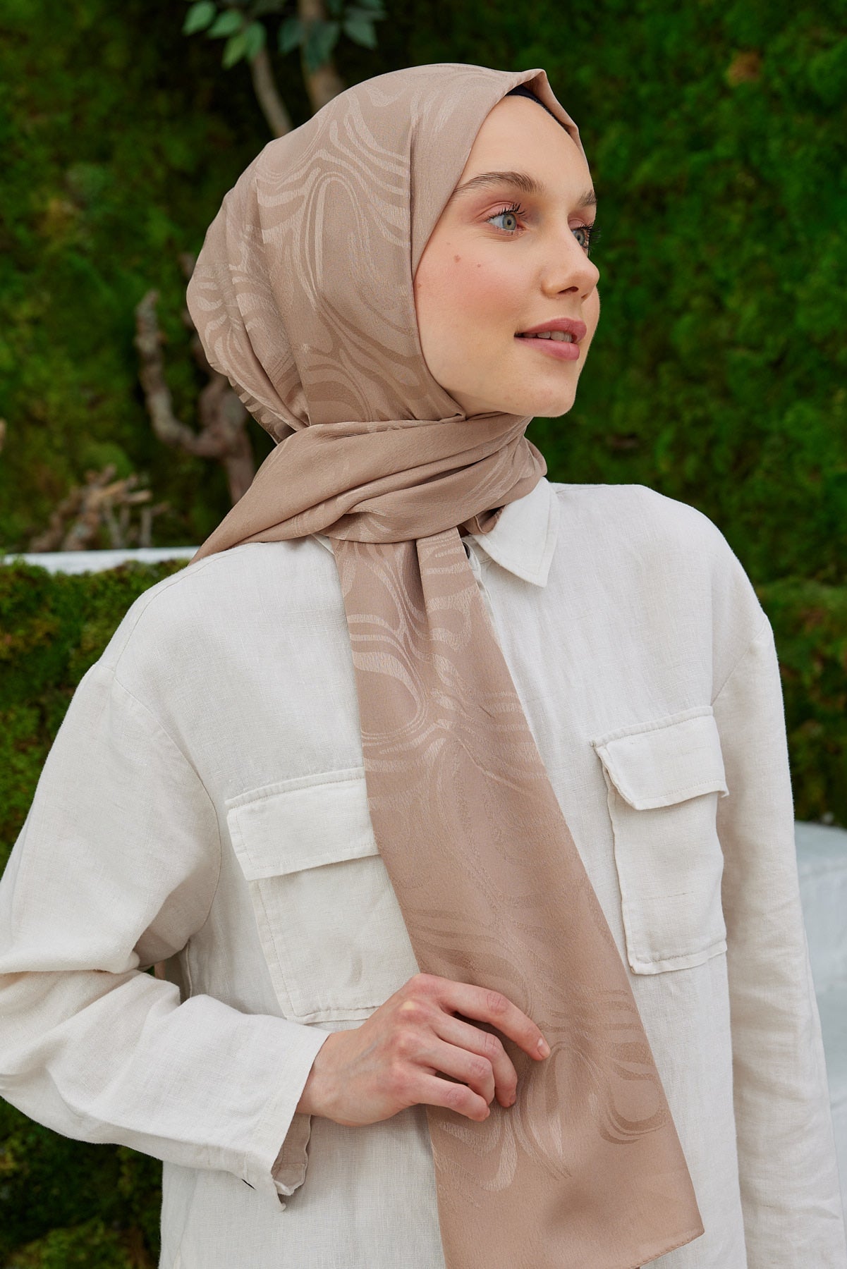 Jakar Janjan Dalga Desen Şal - Vizon