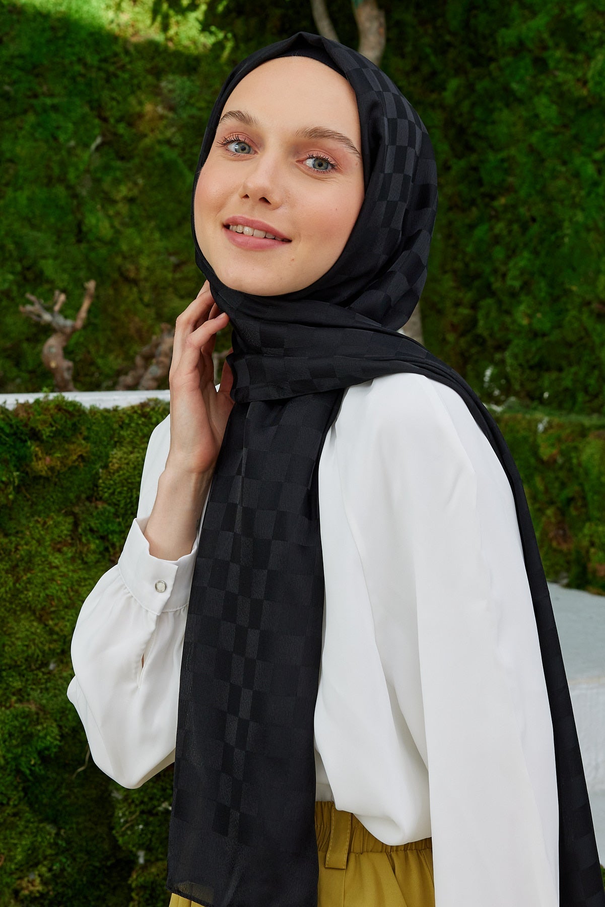 Jakar Janjan Dama Desen Şal - Siyah