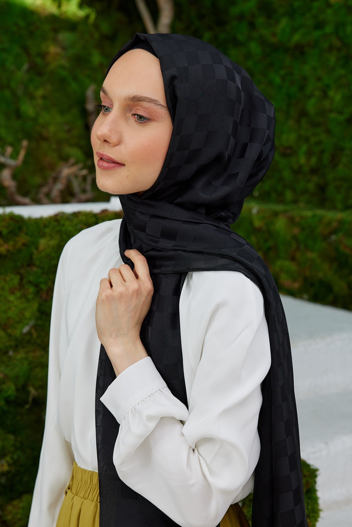 Jakar Janjan Dama Desen Şal - Siyah