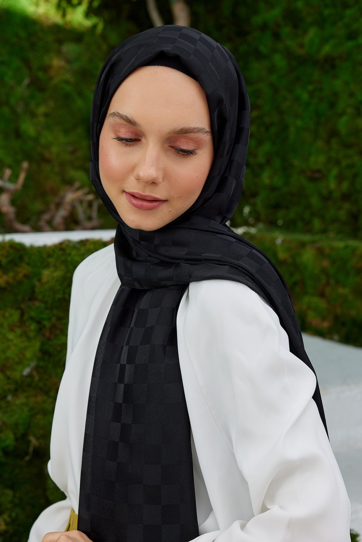 Jakar Janjan Dama Desen Şal - Siyah