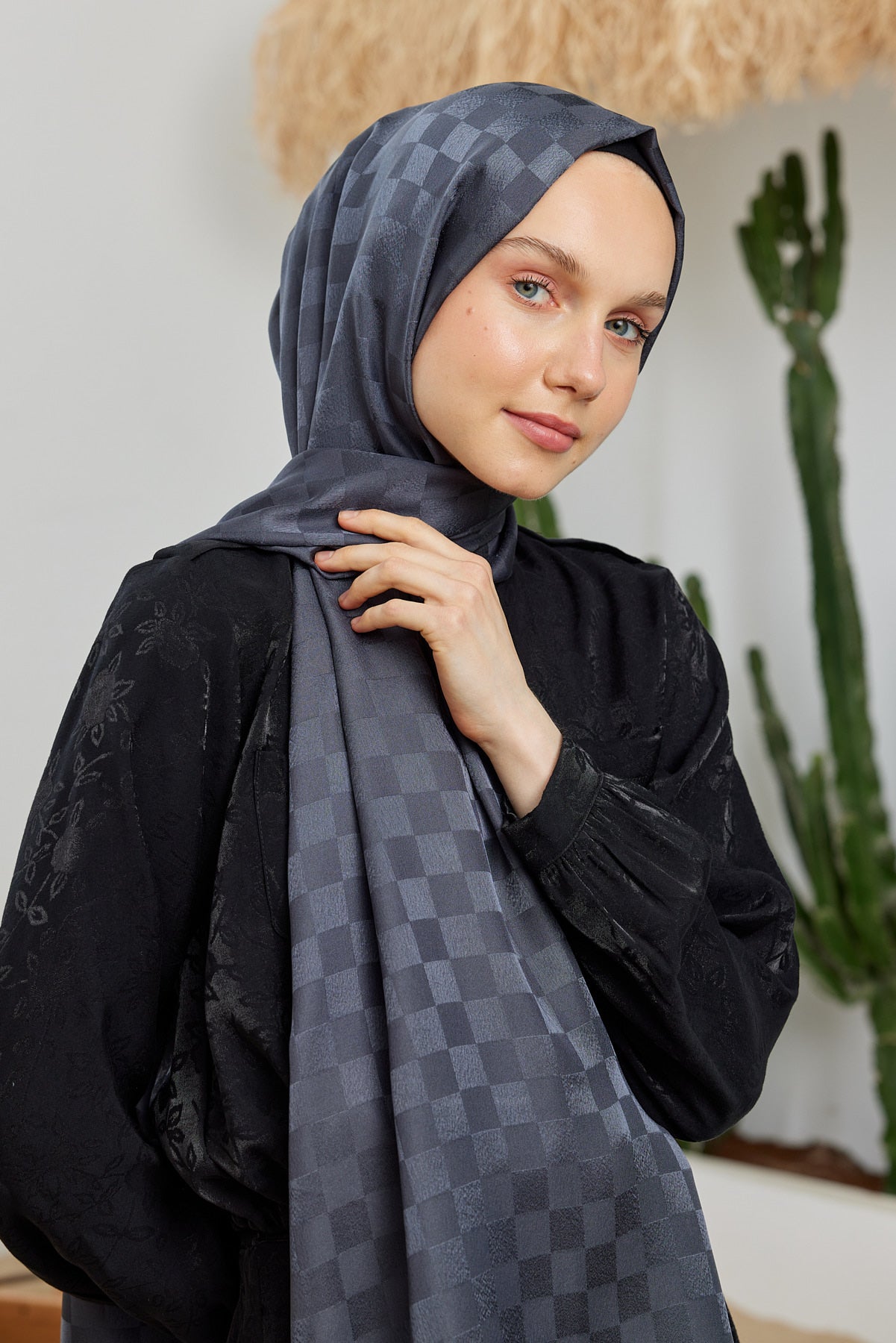 Jakar Janjan Dama Desen Şal - Antrasit