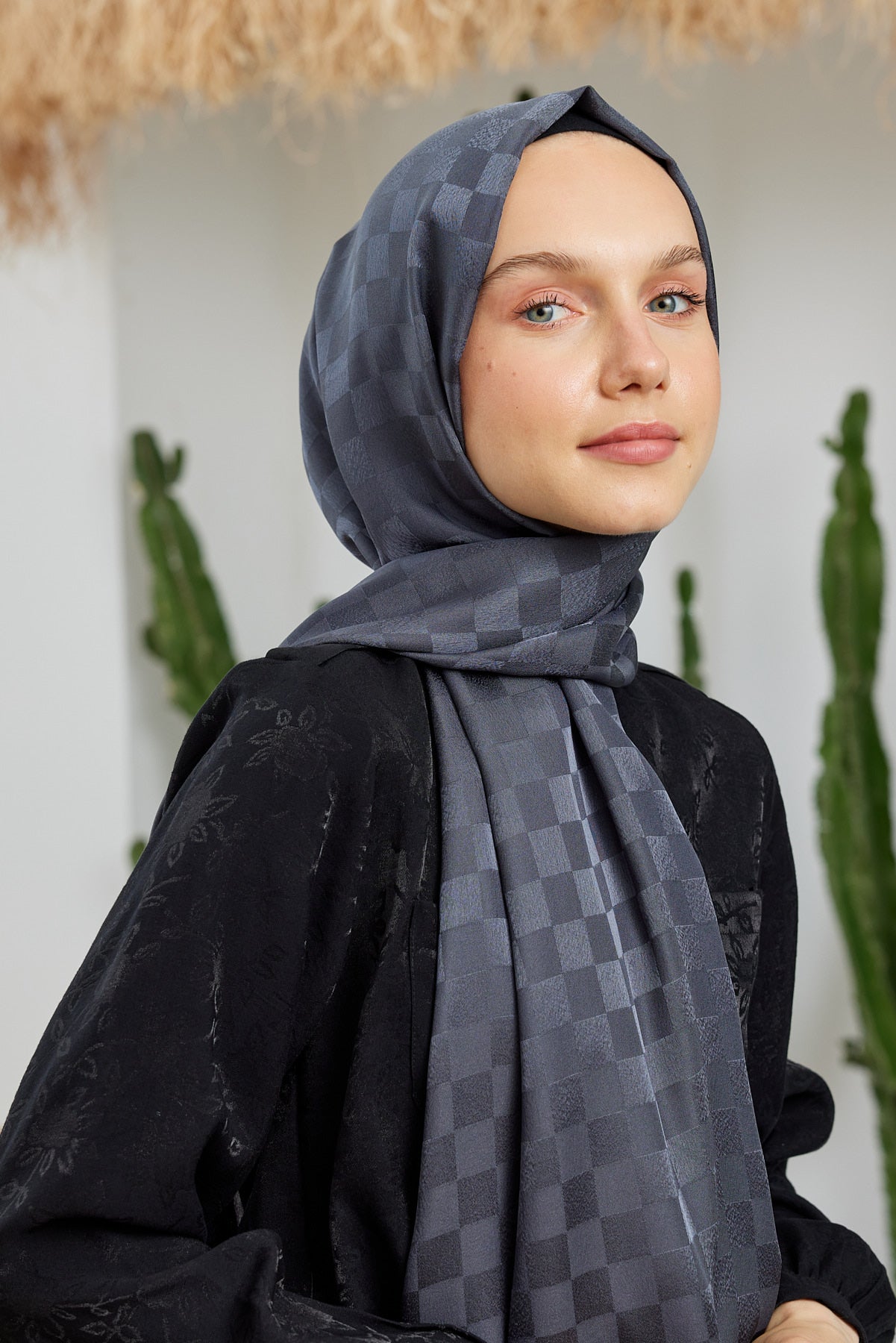 Jakar Janjan Dama Desen Şal - Antrasit