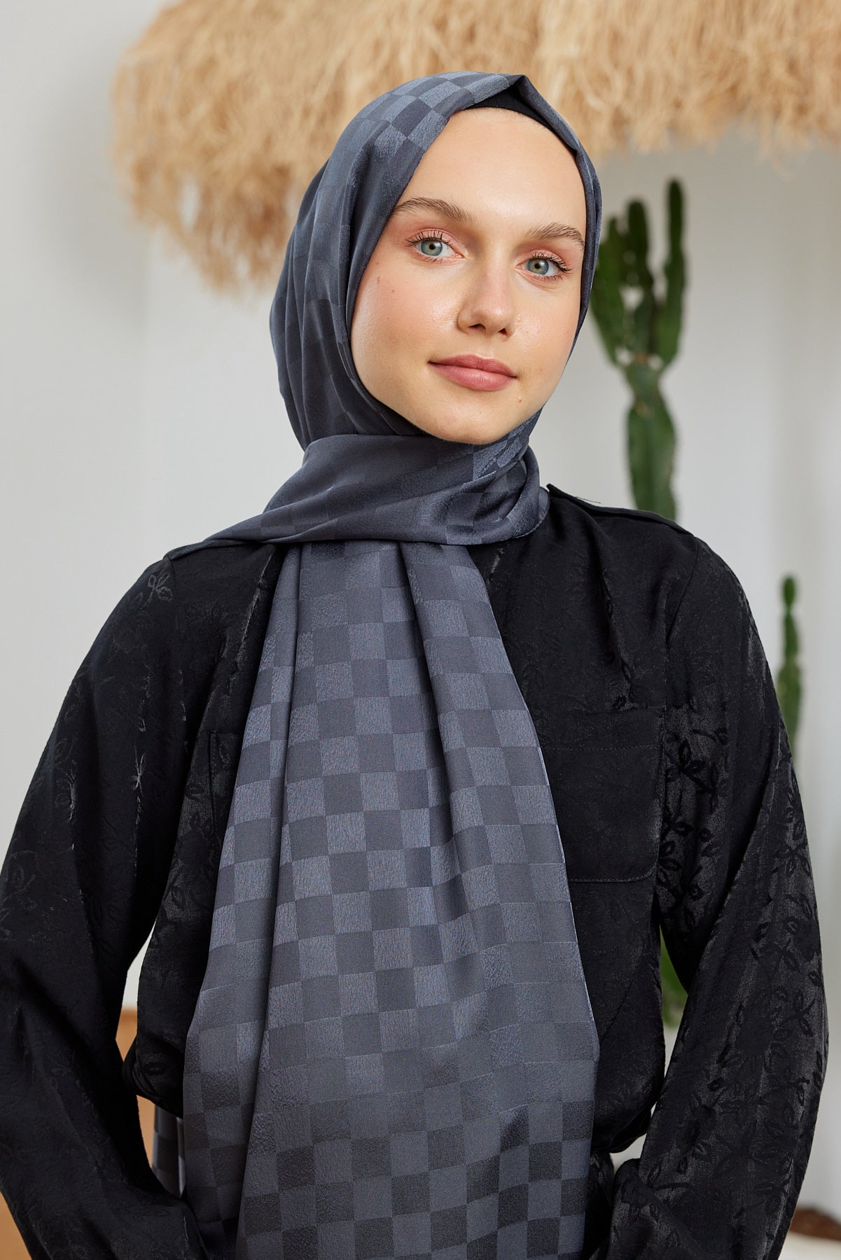 Jakar Janjan Dama Desen Şal - Antrasit