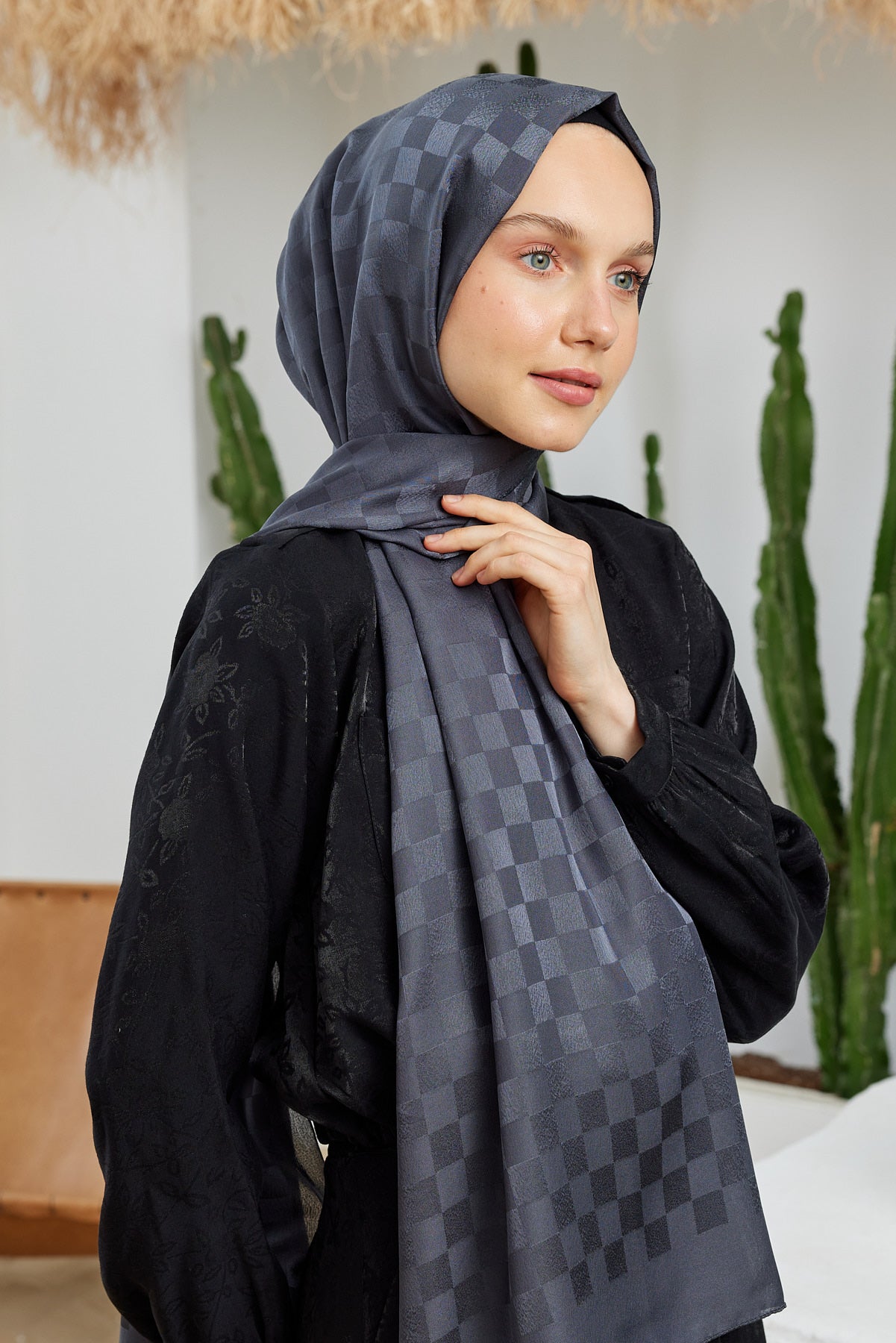 Jakar Janjan Dama Desen Şal - Antrasit