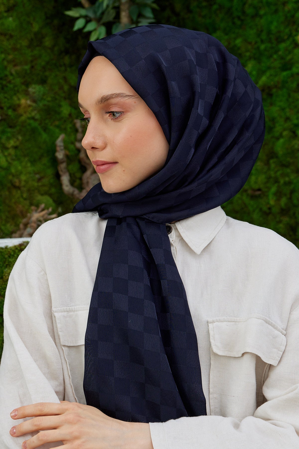 Jakar Janjan Dama Desen Şal - Koyu Lacivert