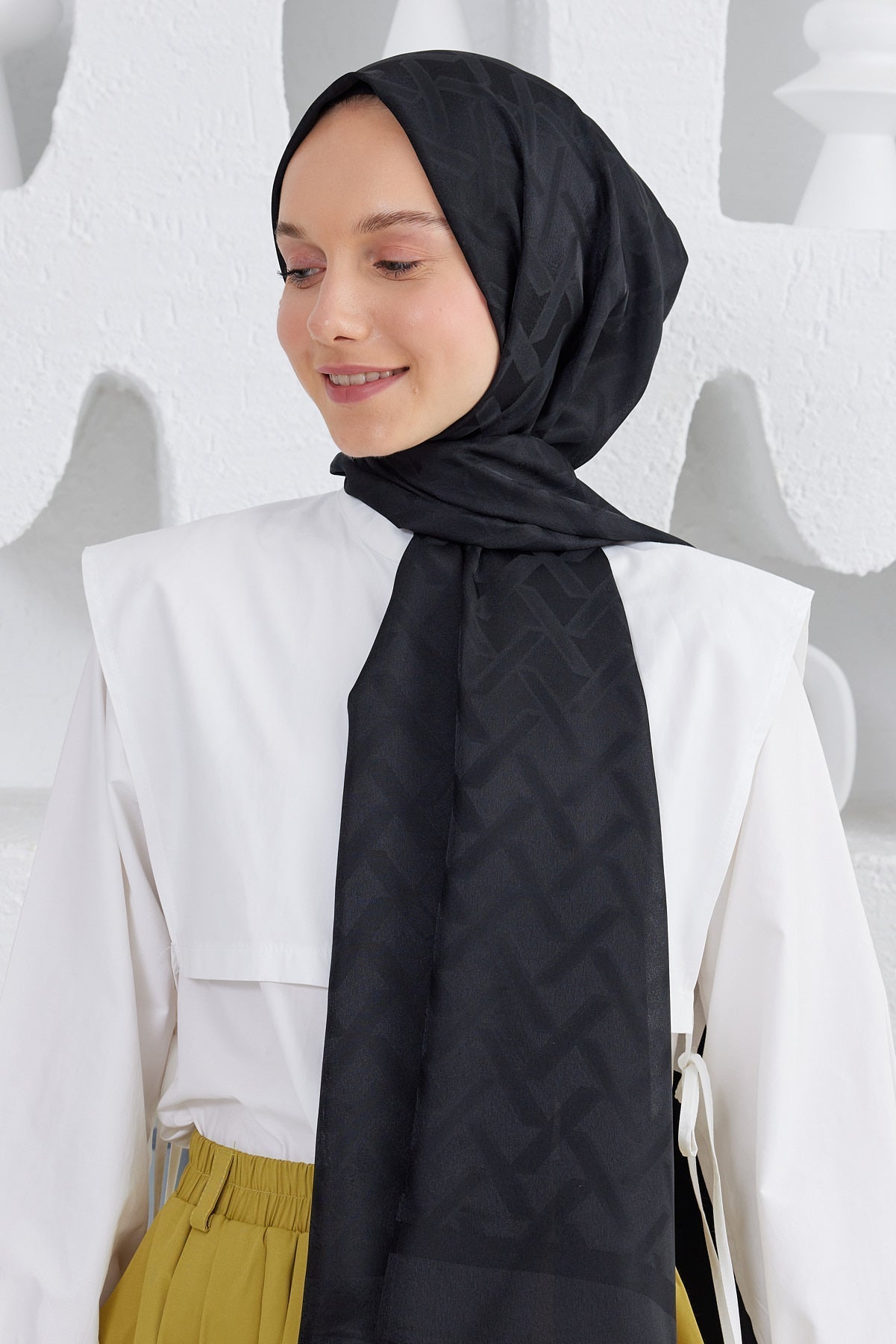 Jakar Janjan Line Desen Şal - Siyah