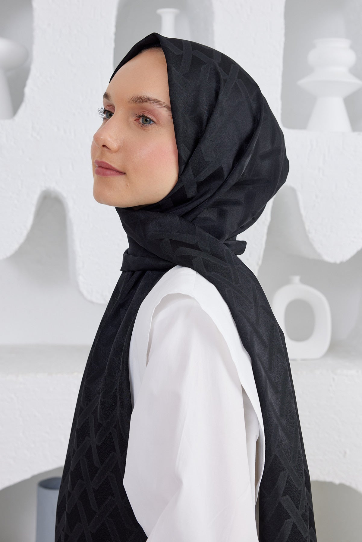 Jakar Janjan Line Desen Şal - Siyah