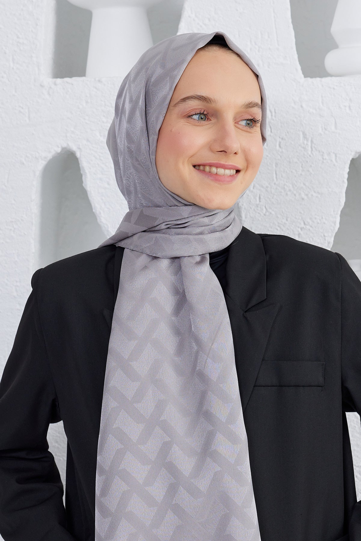 Jakar Janjan Line Desen Şal - Gri