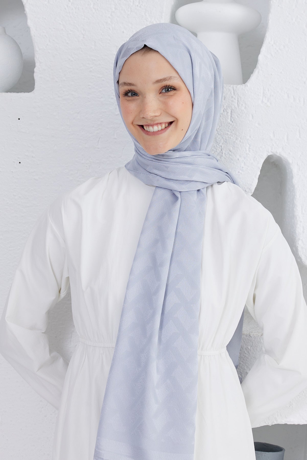 Jakar Janjan Line Desen Şal - Gümüş