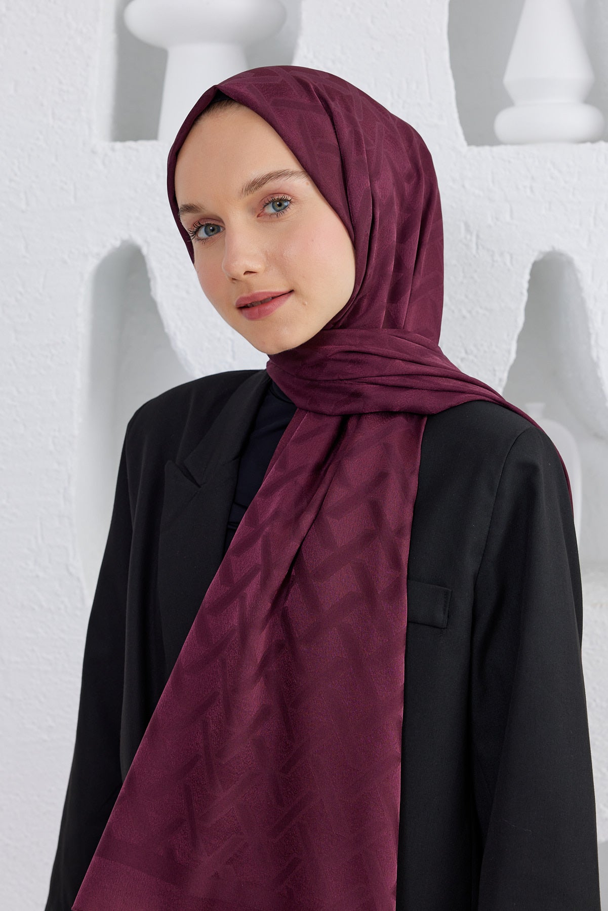 Jakar Janjan Line Desen Şal - Bordo