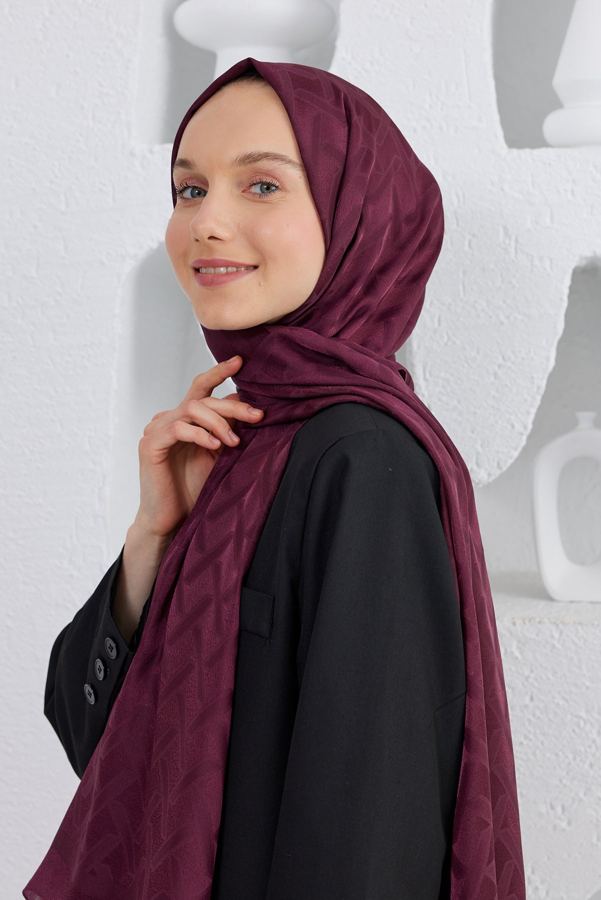 Jakar Janjan Line Desen Şal - Bordo