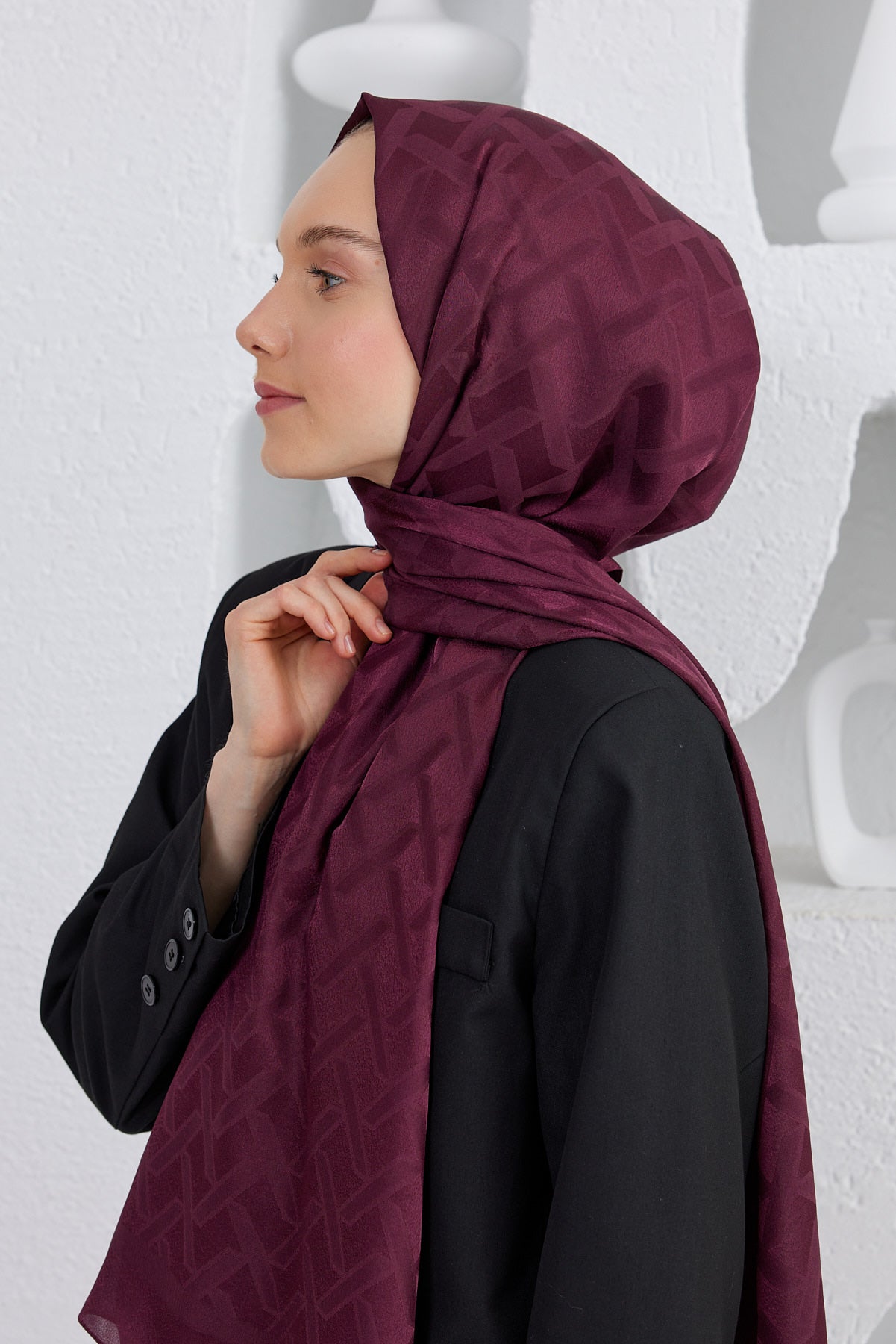 Jakar Janjan Line Desen Şal - Bordo