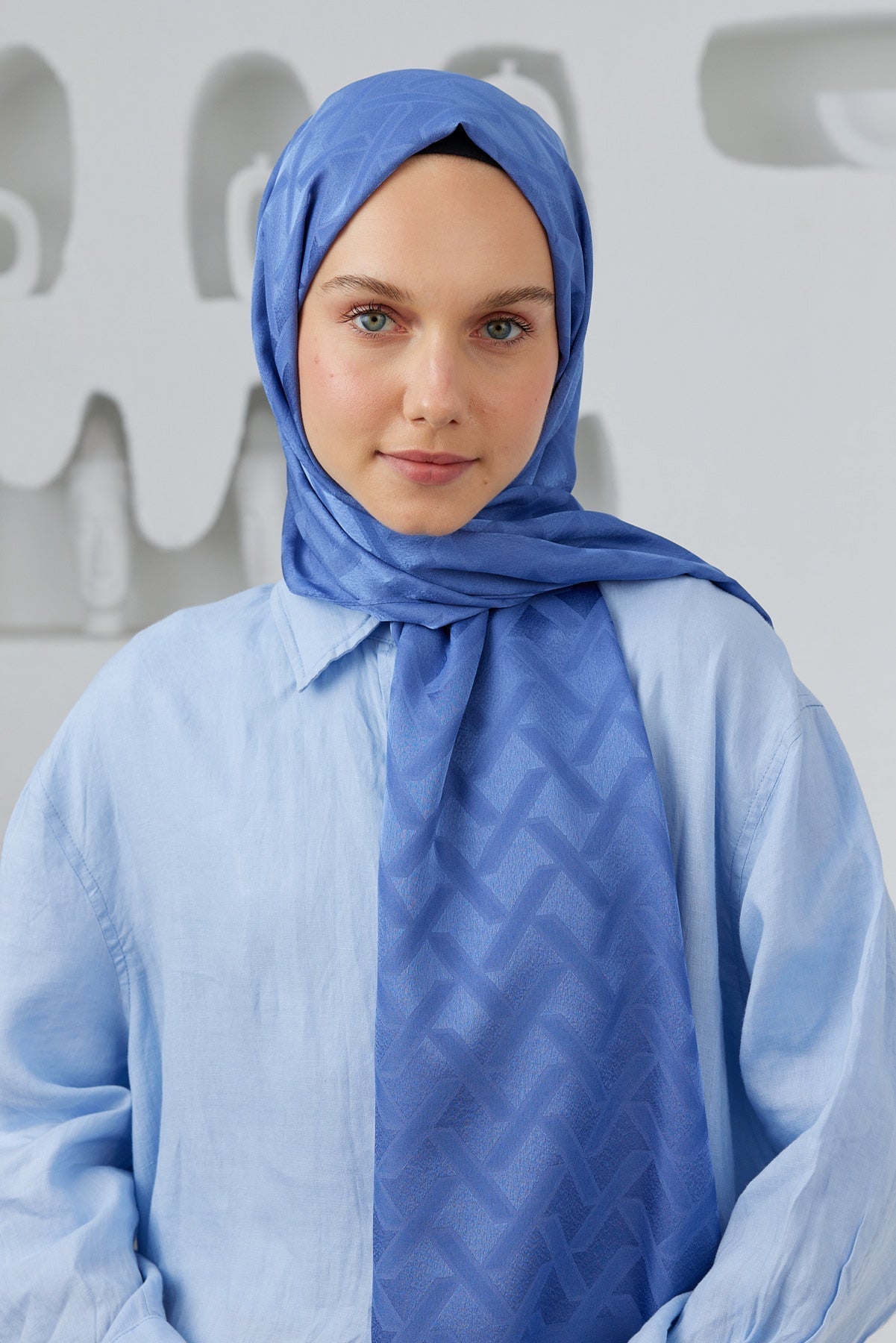 Jakar Janjan Line Desen Şal - Mavi