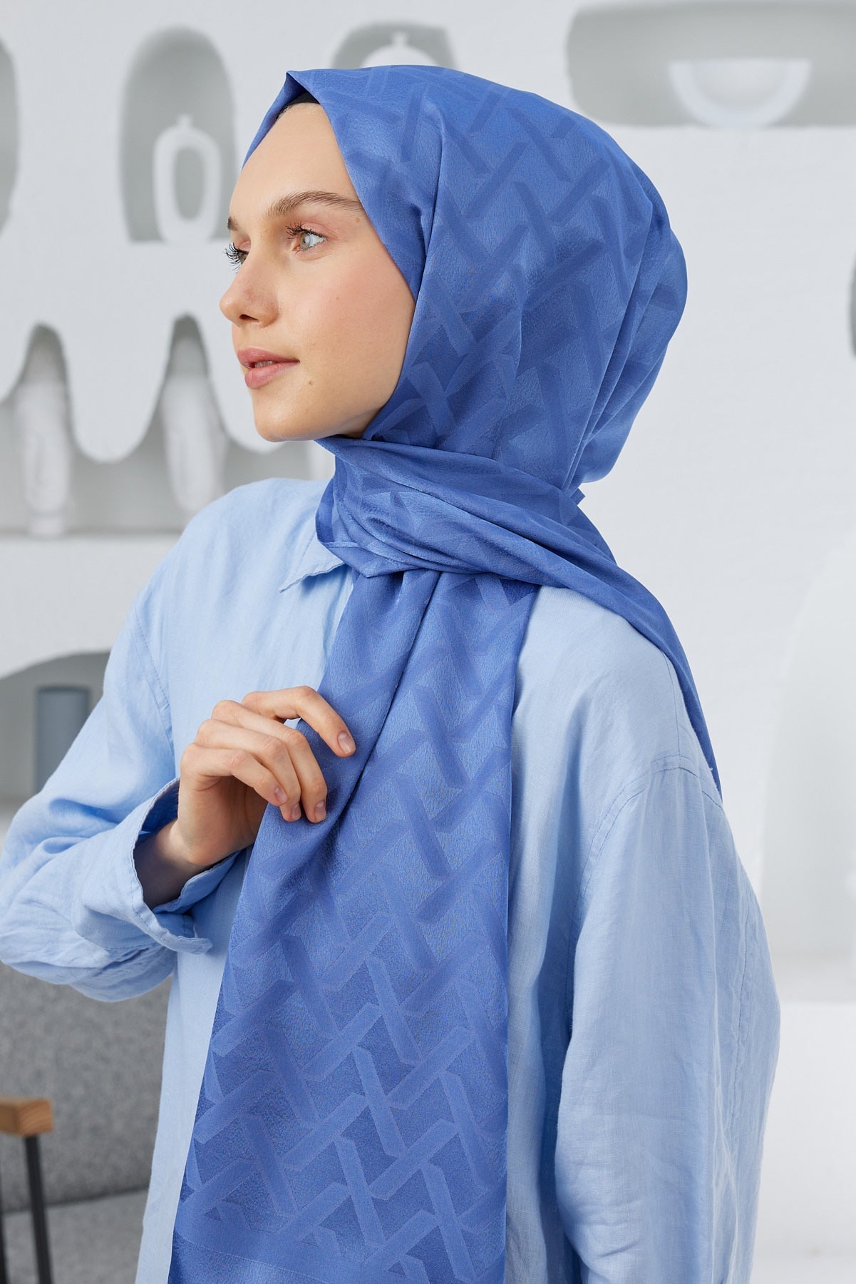 Jakar Janjan Line Desen Şal - Mavi