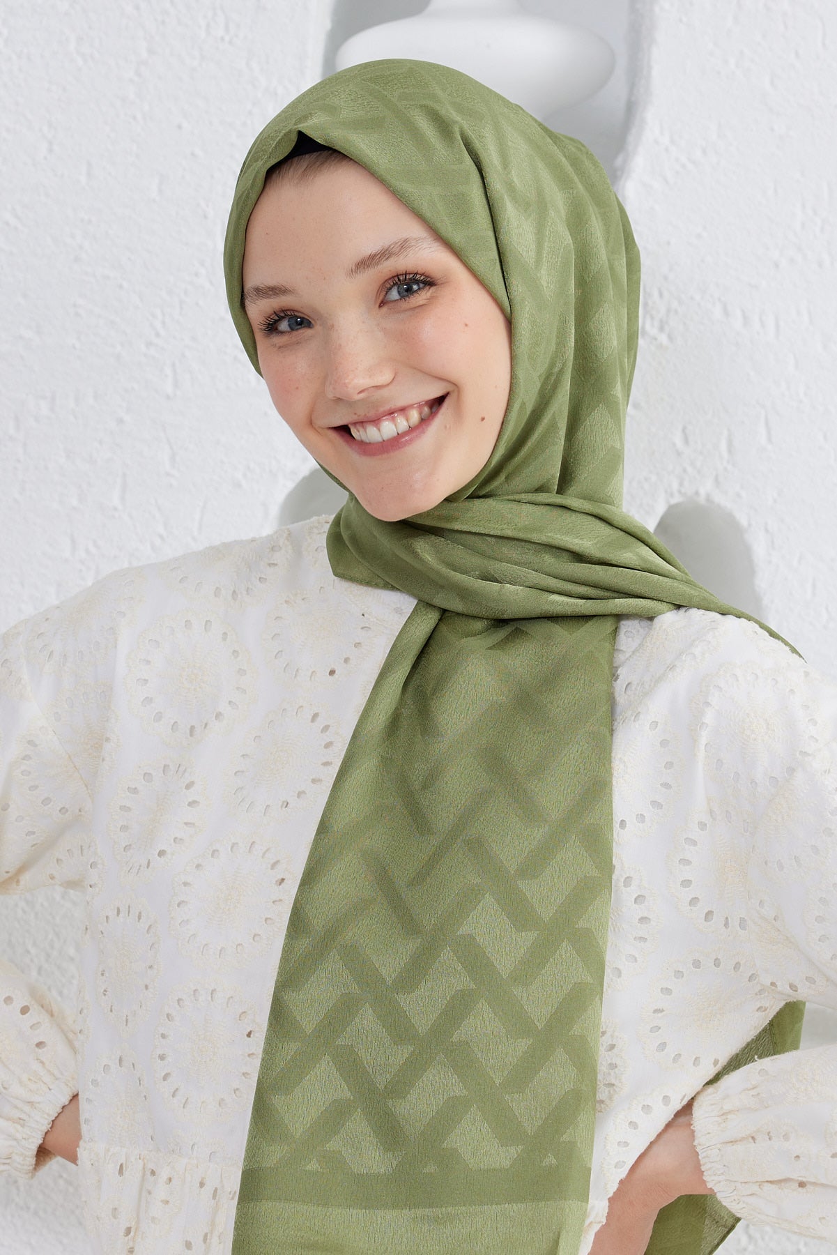 Jakar Janjan Line Desen Şal - Haki