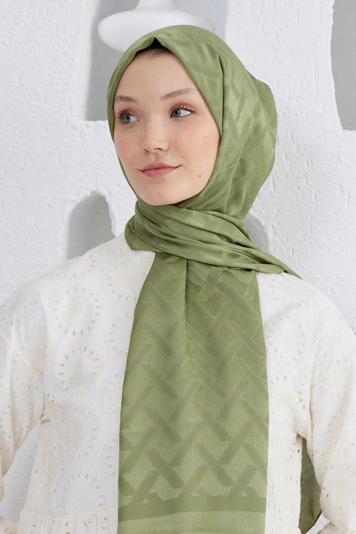 Jakar Janjan Line Desen Şal - Haki