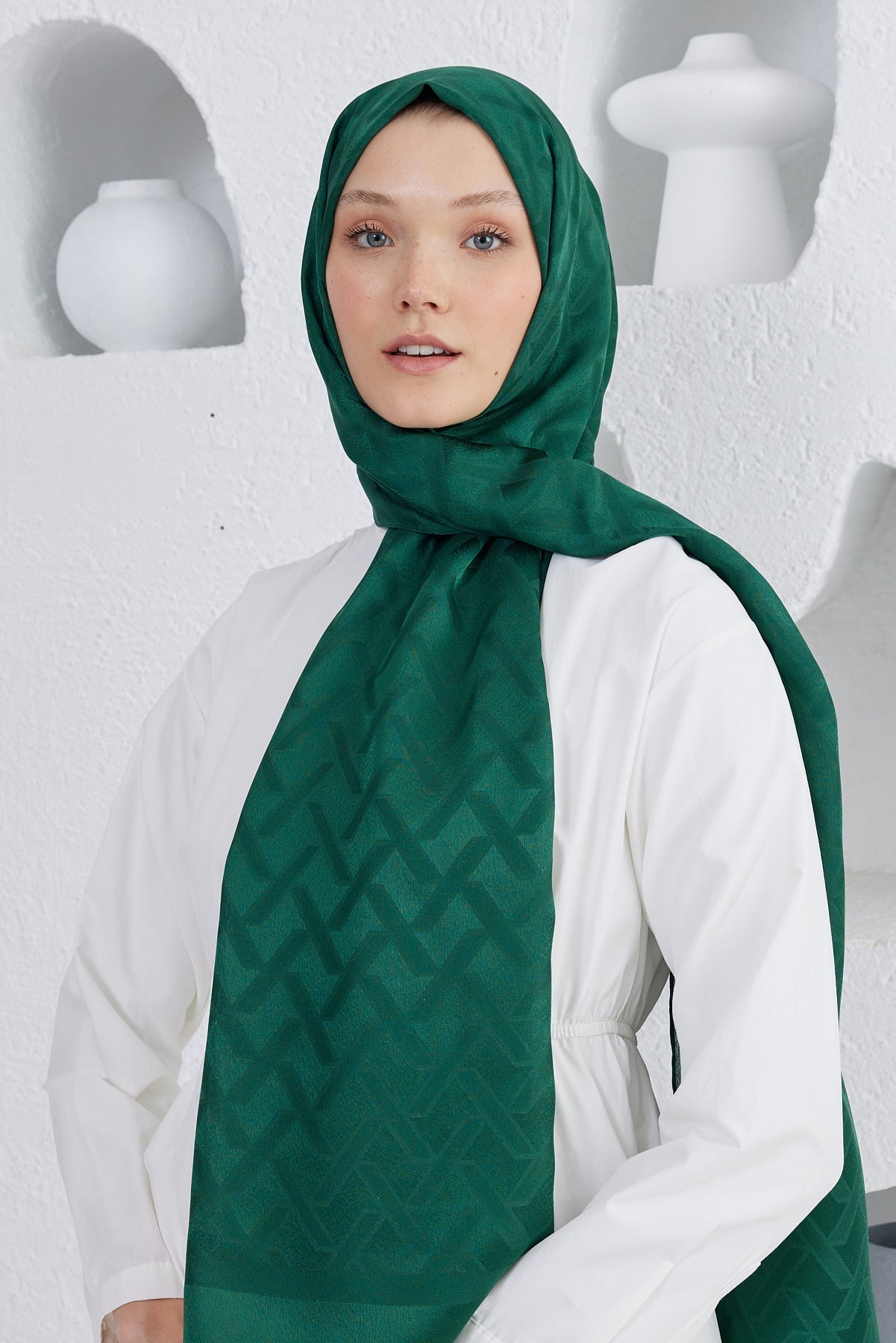 Jakar Janjan Line Desen Şal - Zümrüt