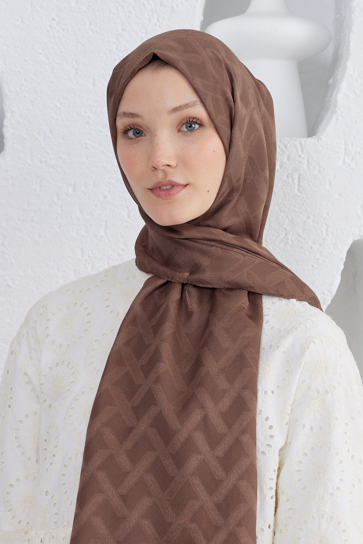 Jakar Janjan Line Desen Şal - Kahverengi