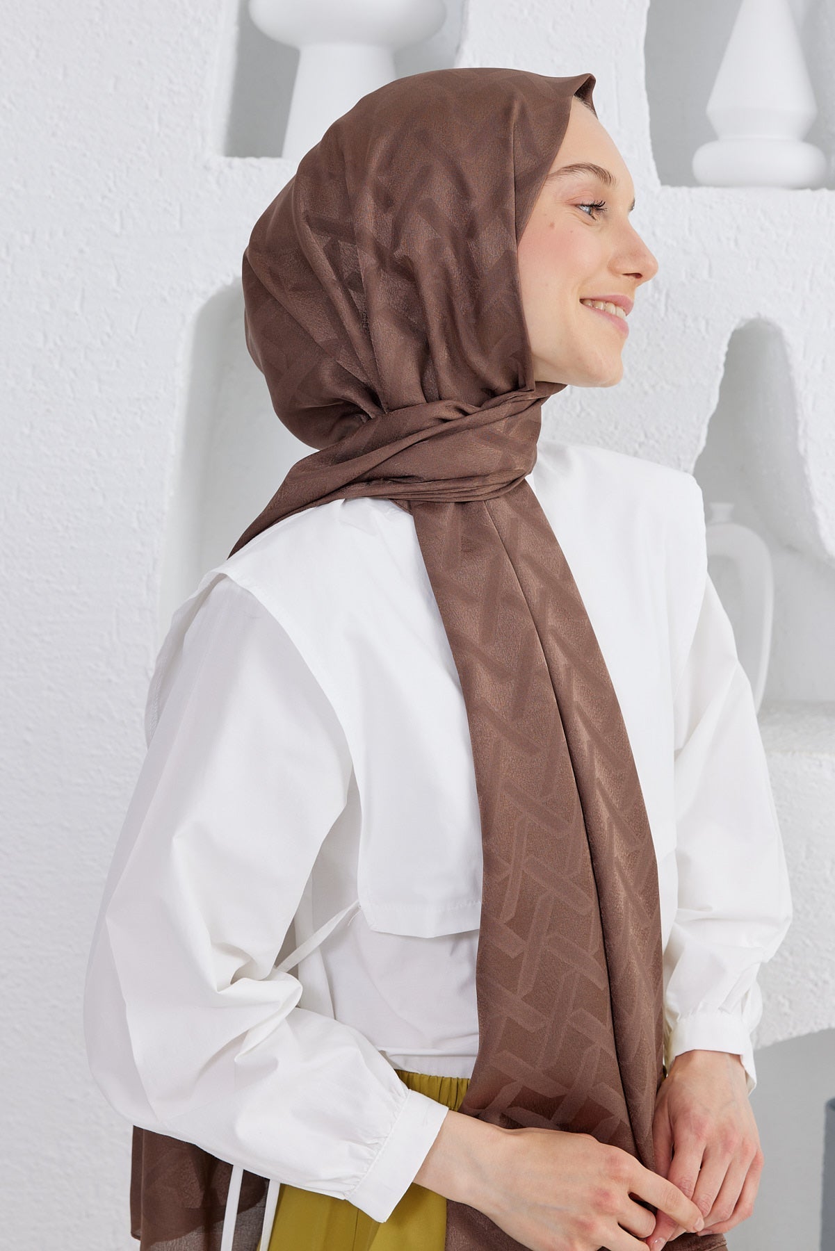 Jakar Janjan Line Desen Şal - Kahverengi