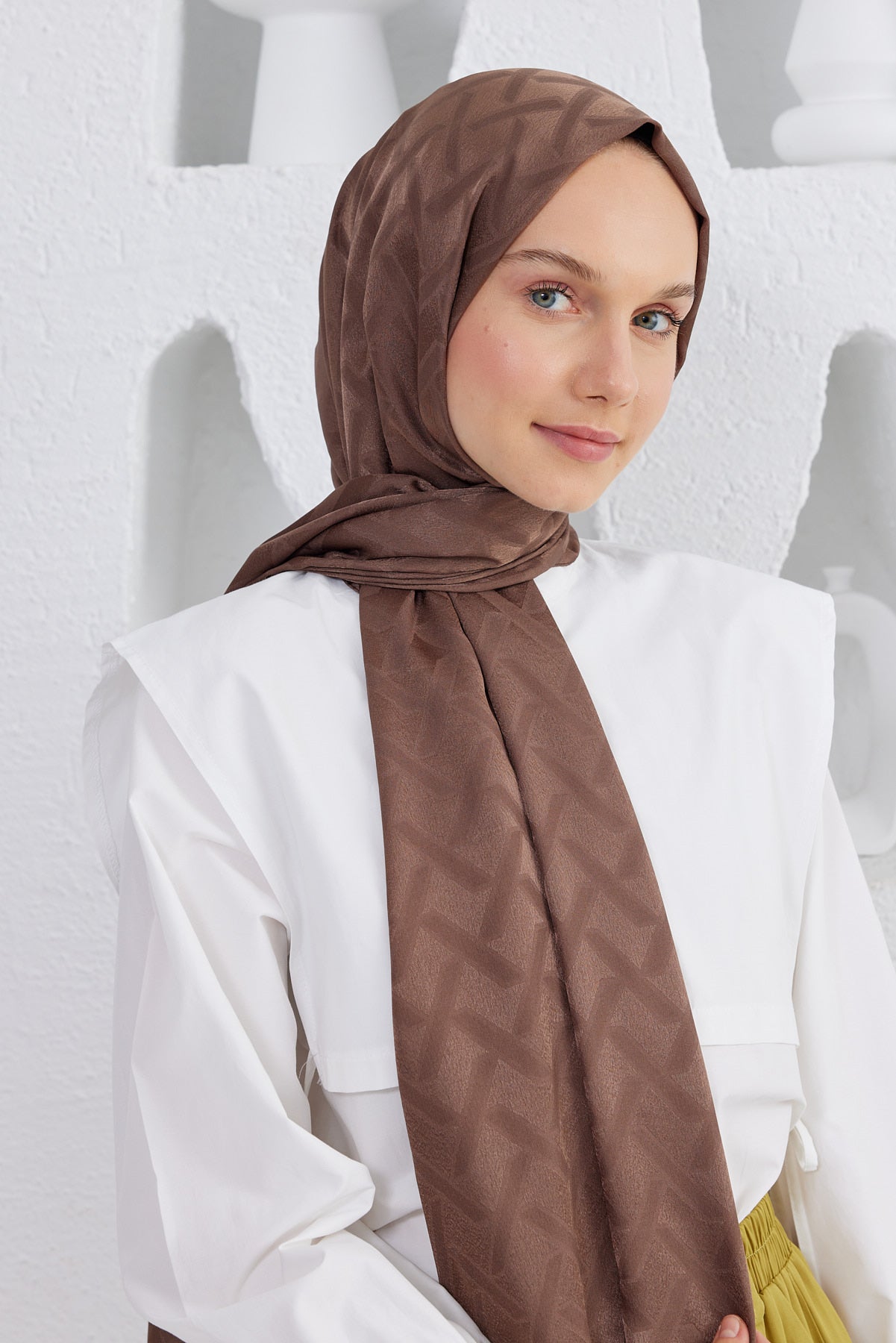 Jakar Janjan Line Desen Şal - Kahverengi