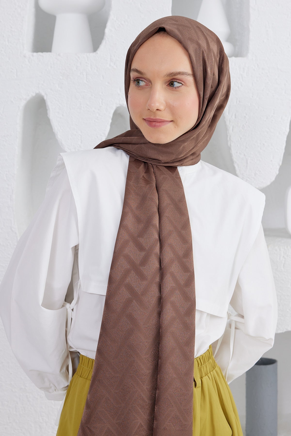 Jakar Janjan Line Desen Şal - Kahverengi