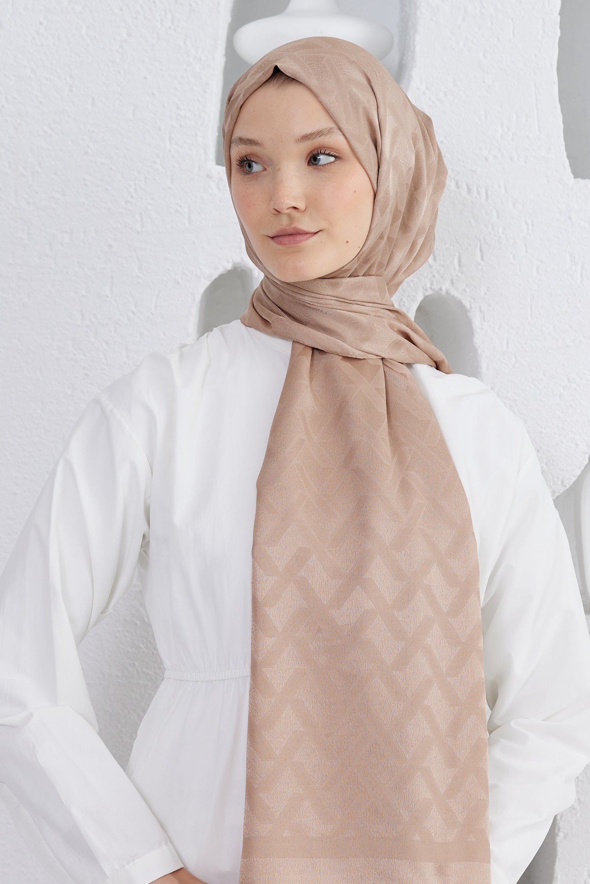 Jakar Janjan Line Desen Şal - Vizon