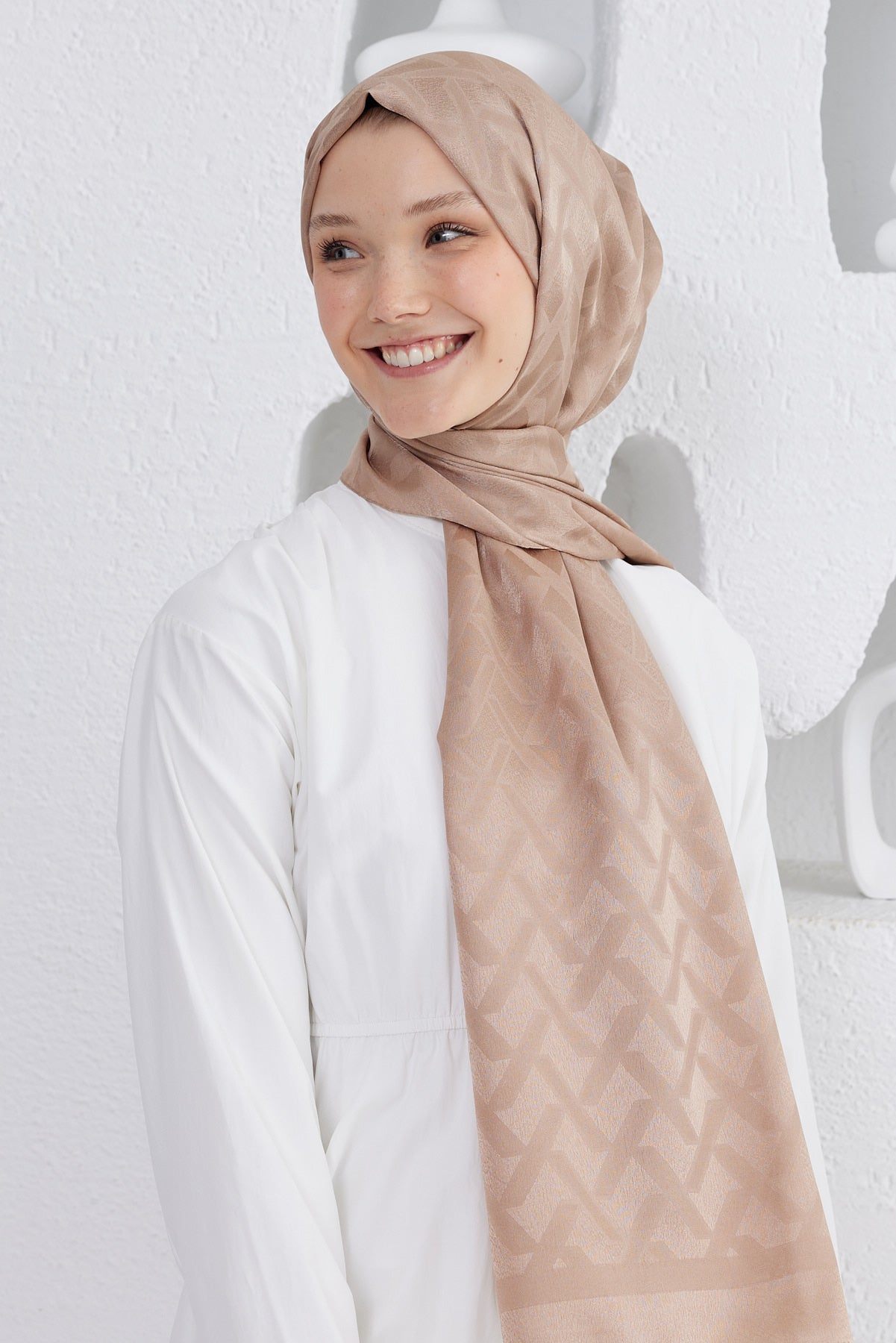 Jakar Janjan Line Desen Şal - Vizon