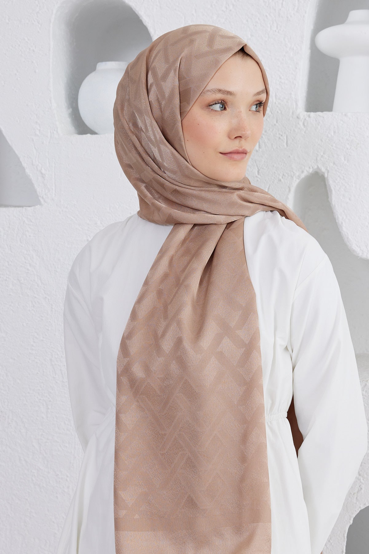 Jakar Janjan Line Desen Şal - Vizon