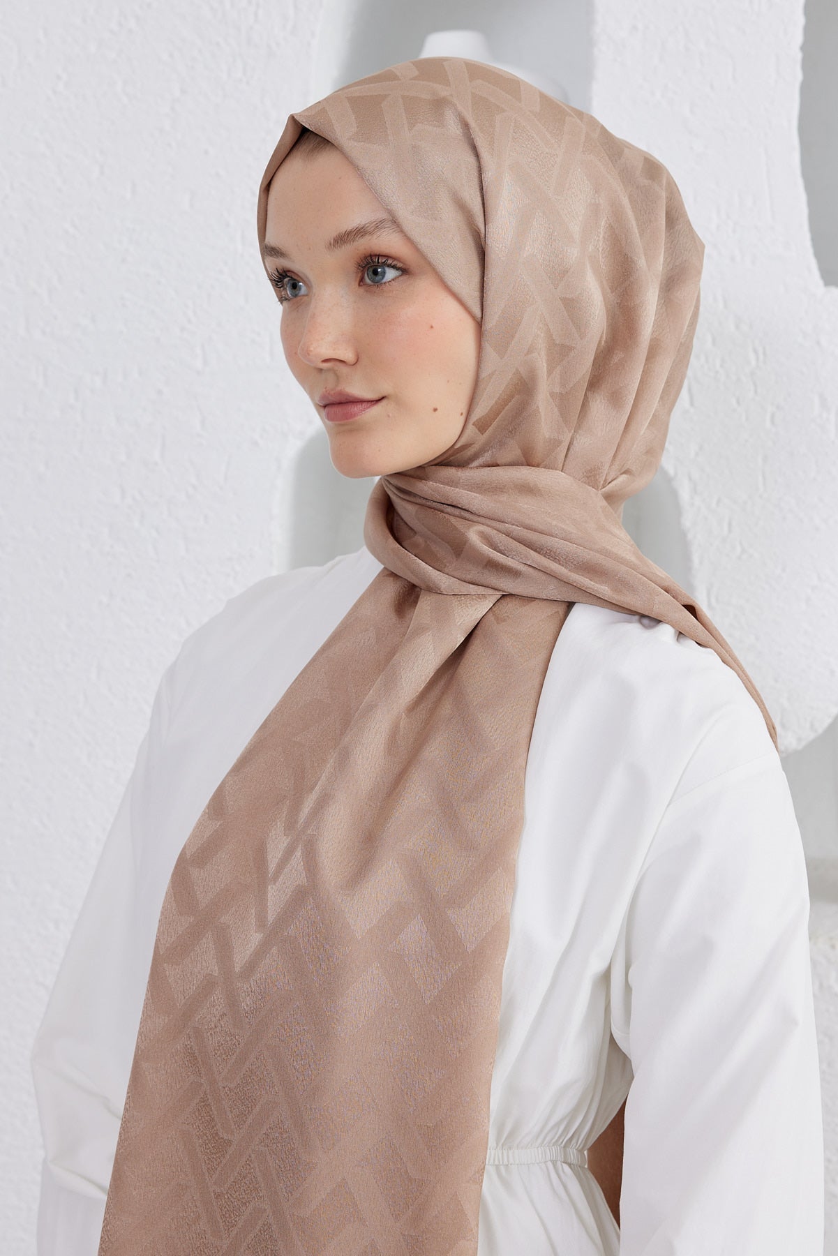 Jakar Janjan Line Desen Şal - Vizon