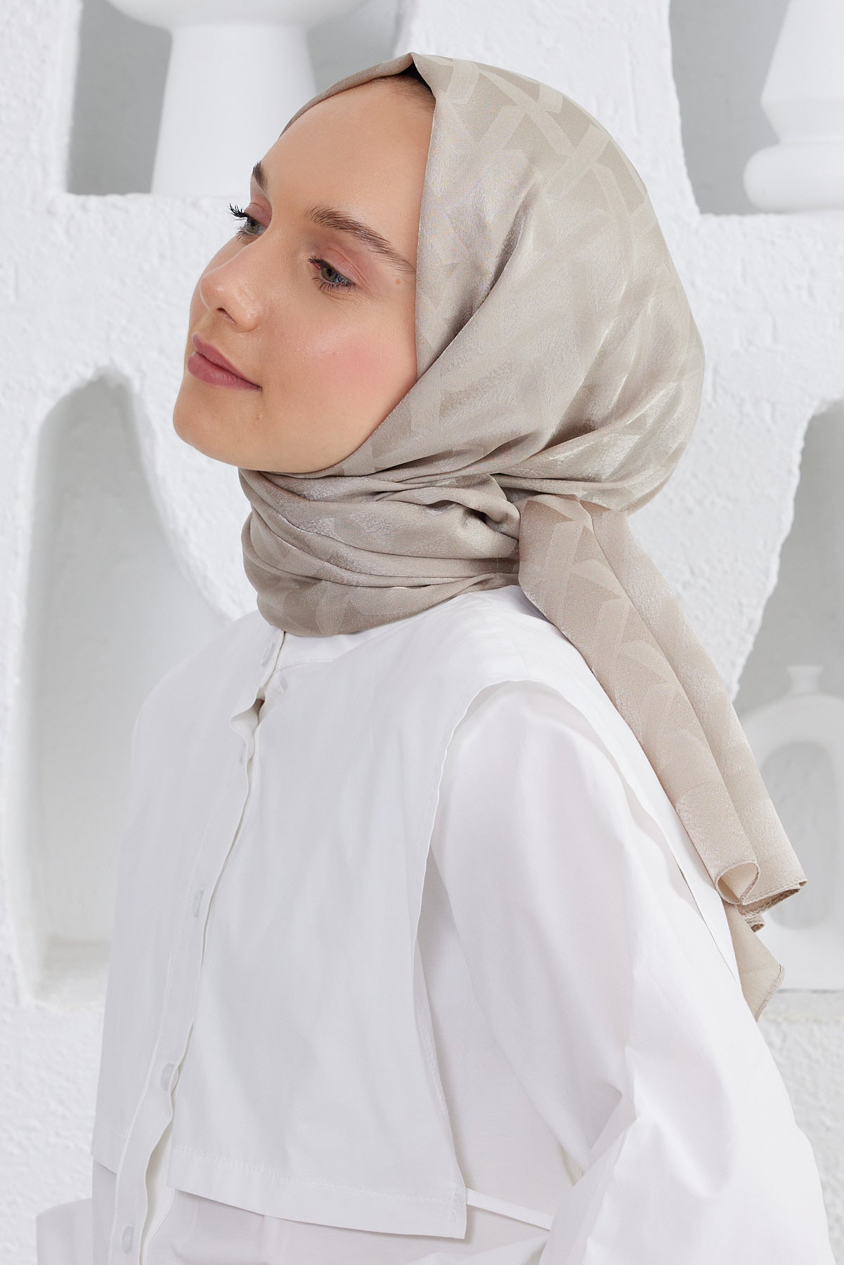 Jakar Janjan Line Desen Şal - Bej