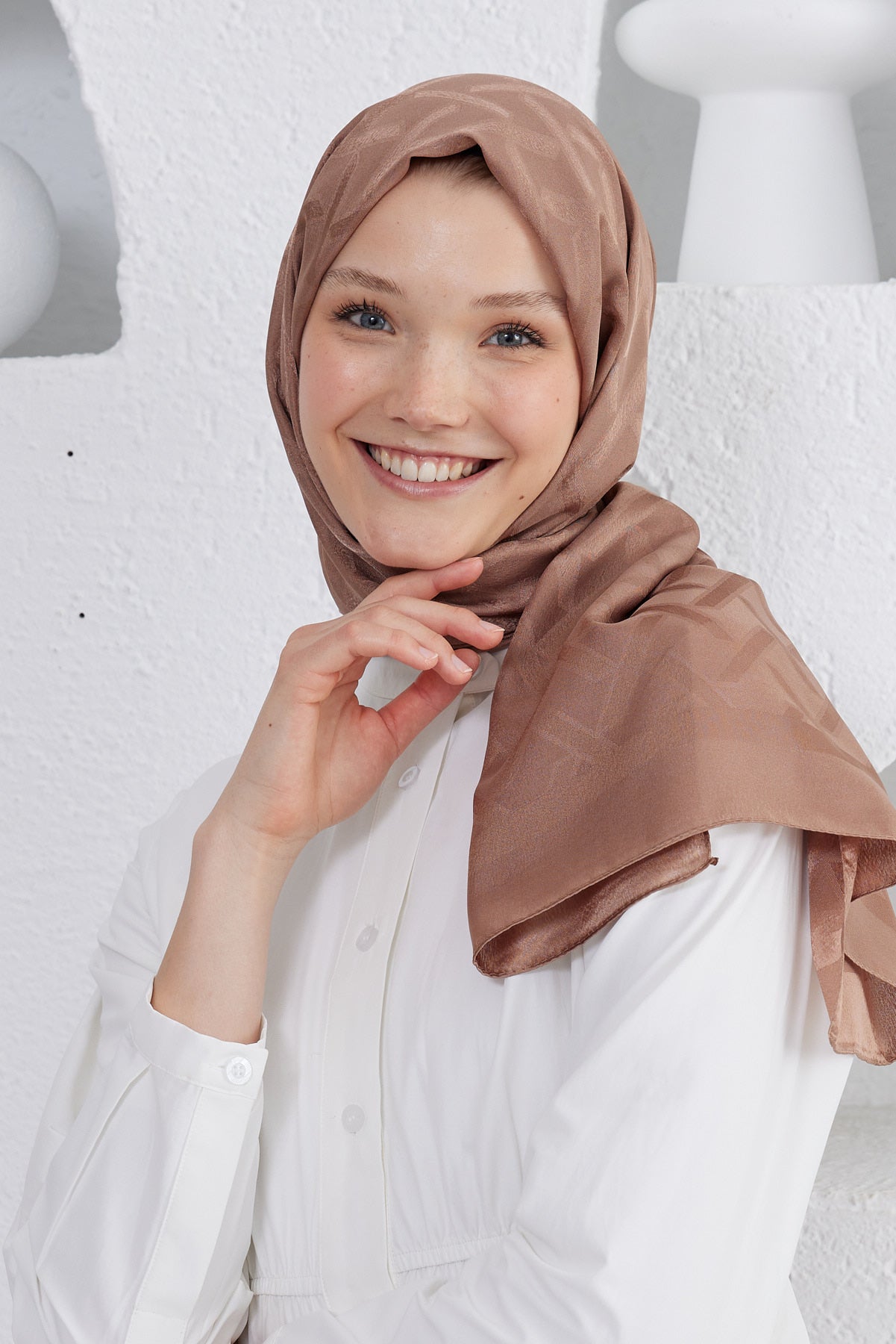 Jakar Janjan Line Desen Şal - Sütlü Kahve