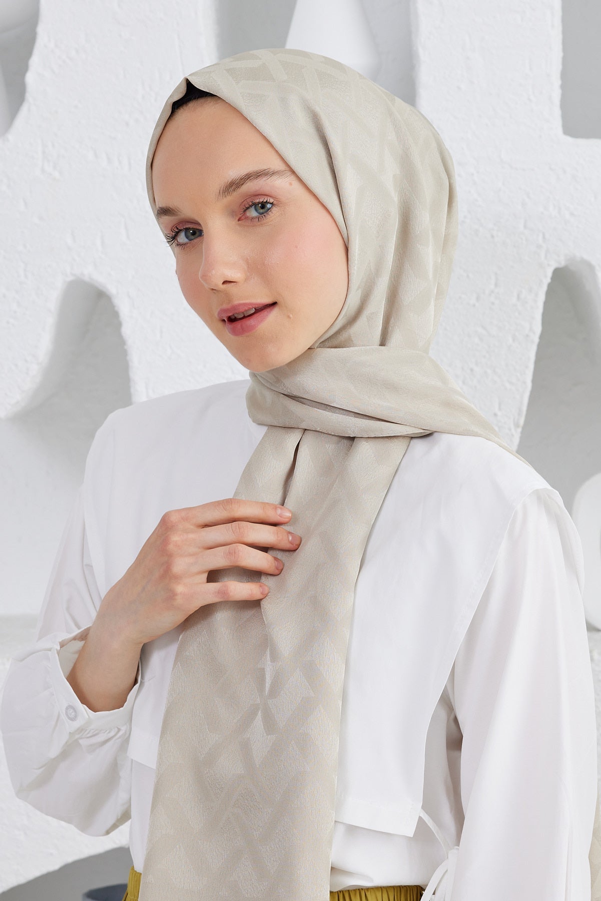 Jakar Janjan Line Desen Şal - Ten