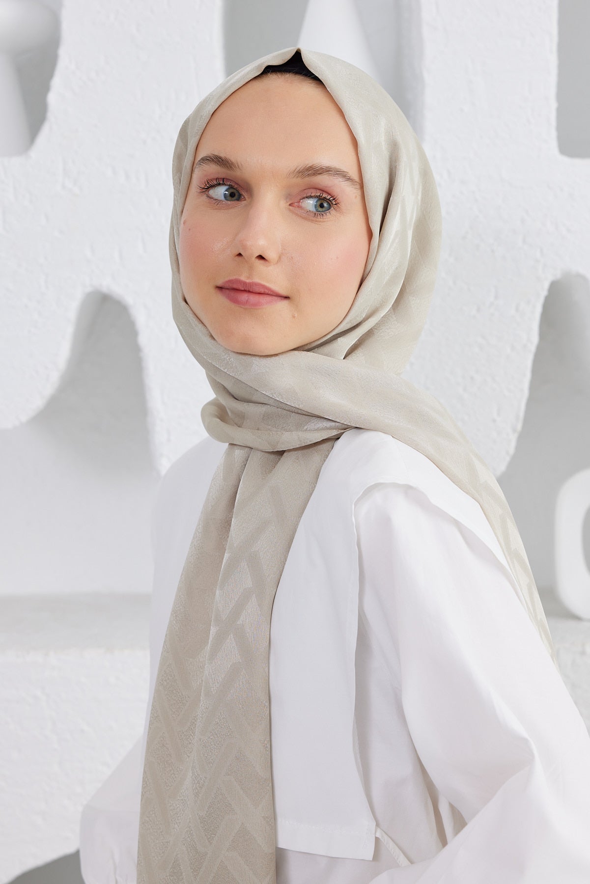 Jakar Janjan Line Desen Şal - Ten