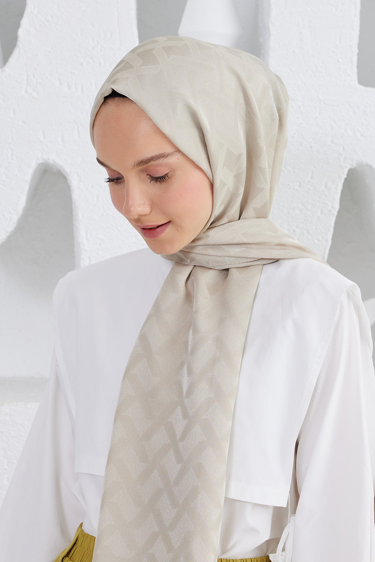 Jakar Janjan Line Desen Şal - Ten