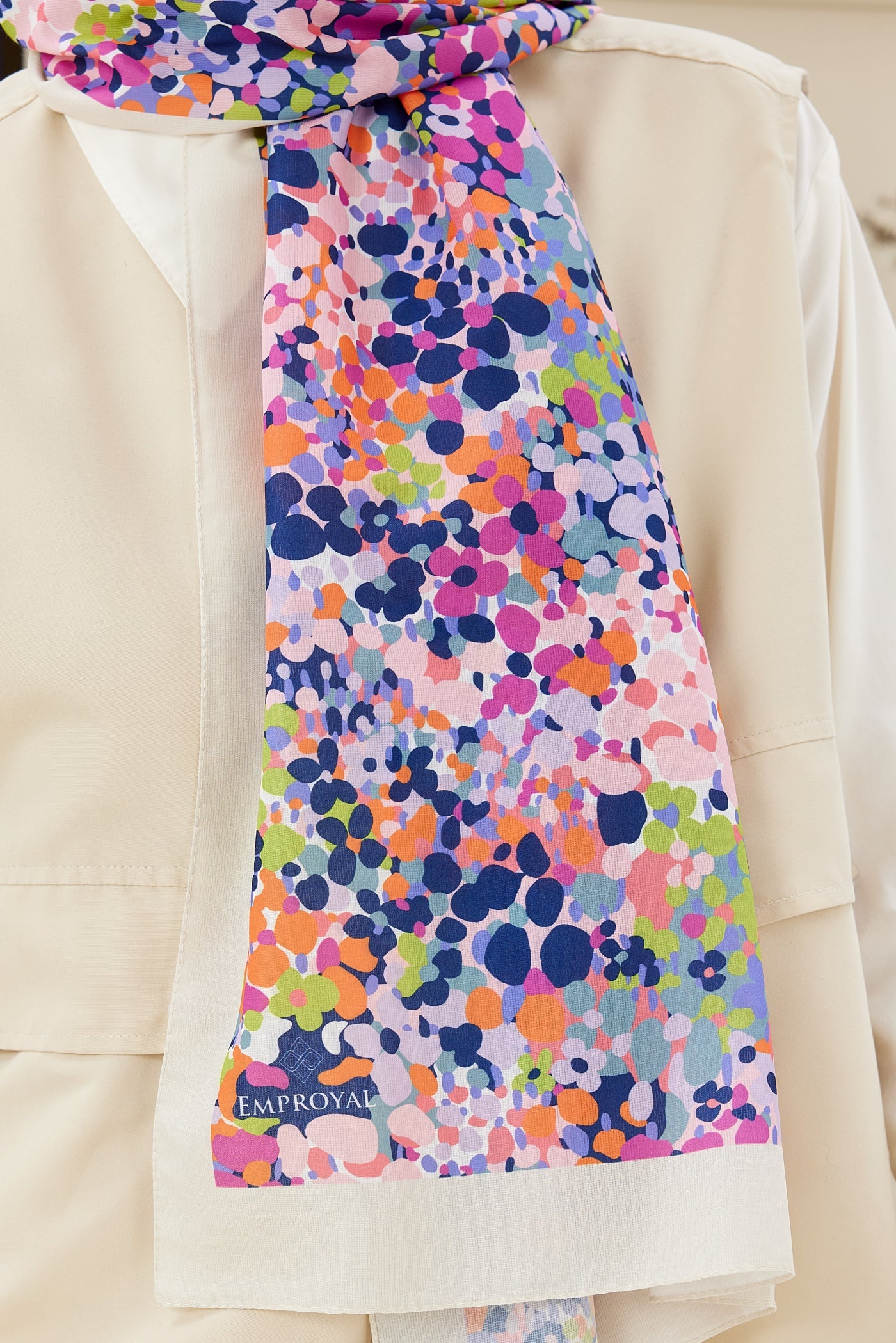 Pro Line Lavin Desen Şal - Bej - Nar Çiçeği