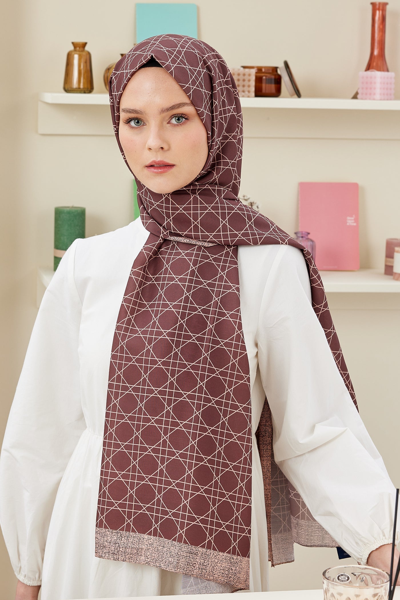 Pro Line Geometric Desen Şal - Kiremit