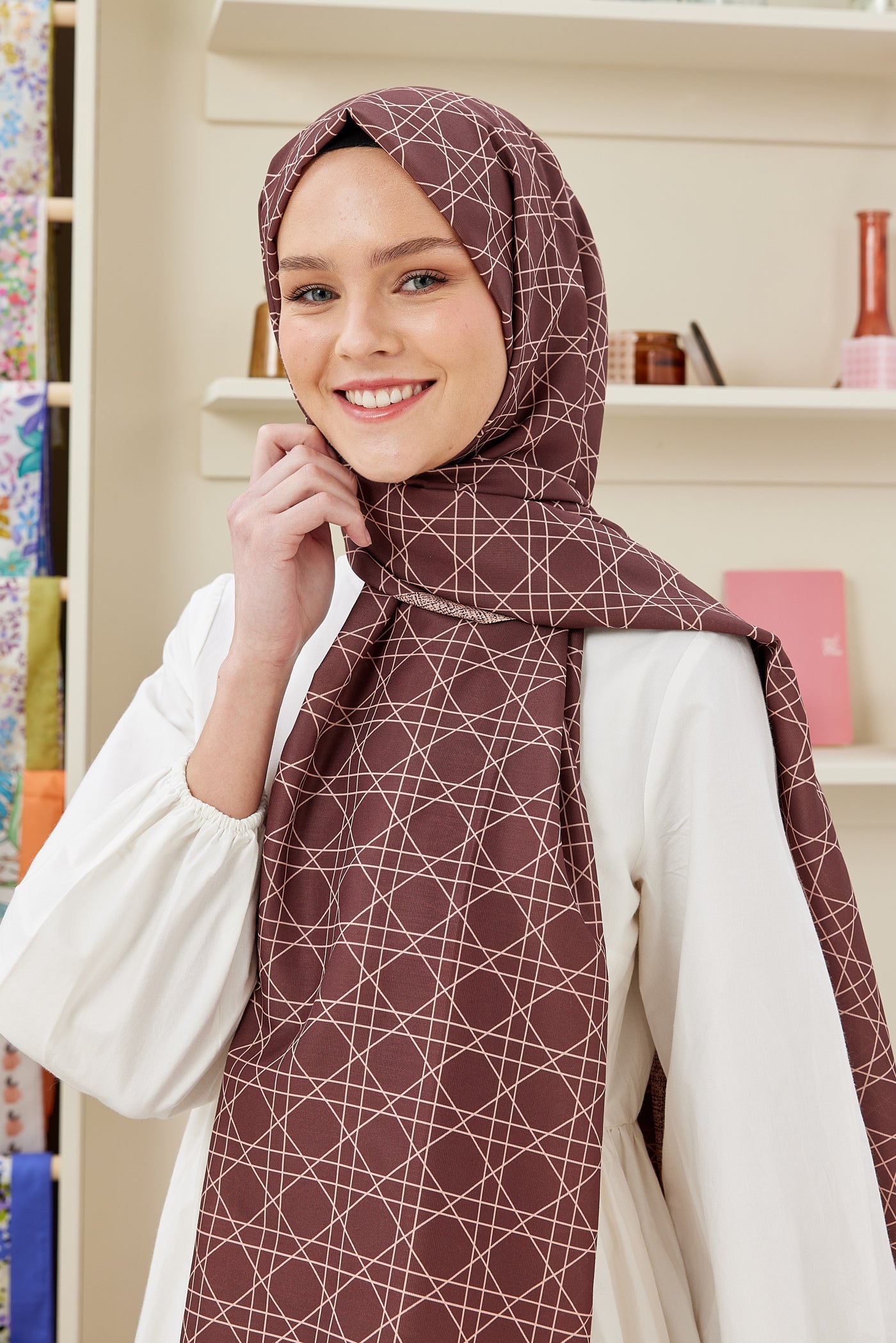 Pro Line Geometric Desen Şal - Kiremit