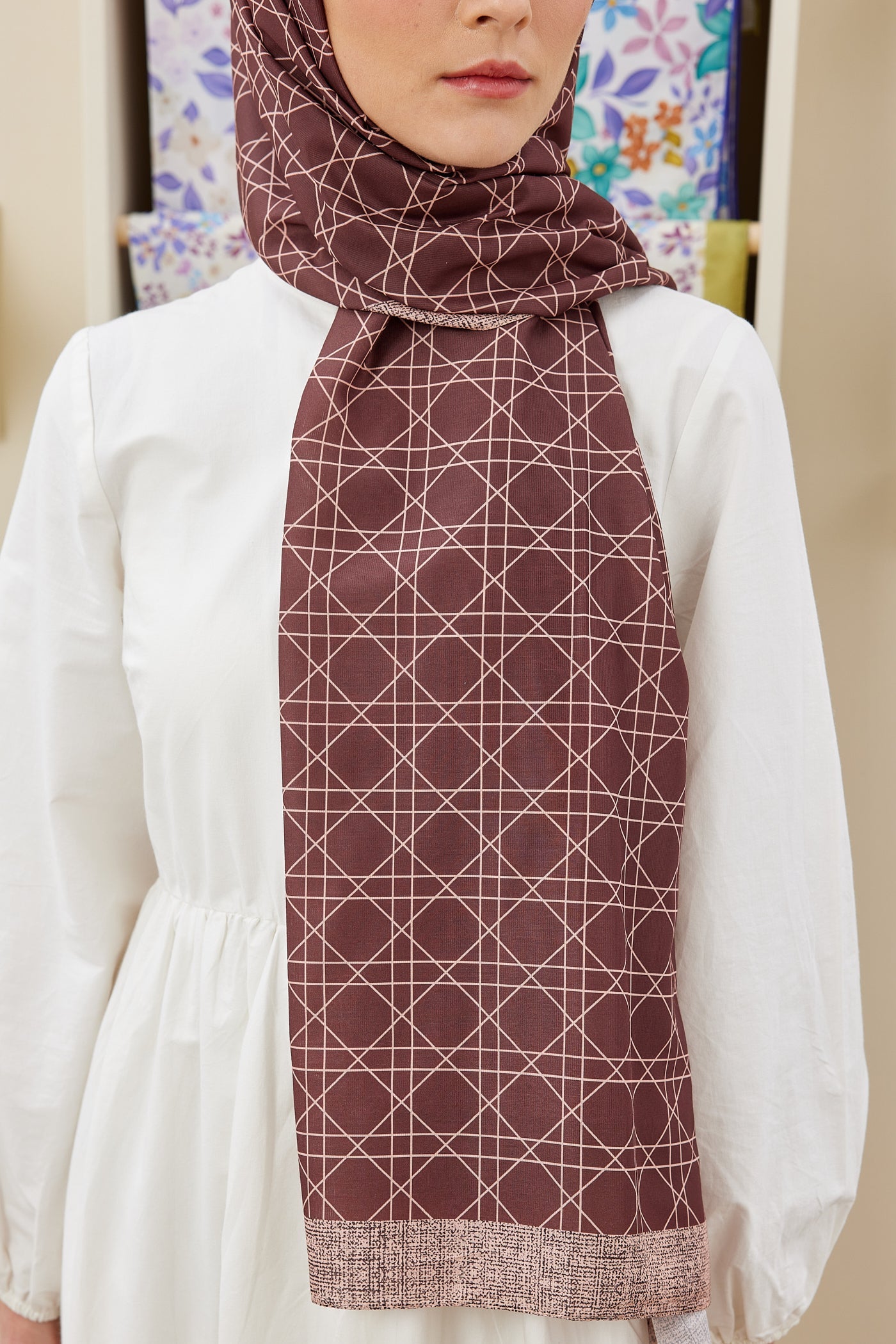 Pro Line Geometric Desen Şal - Kiremit