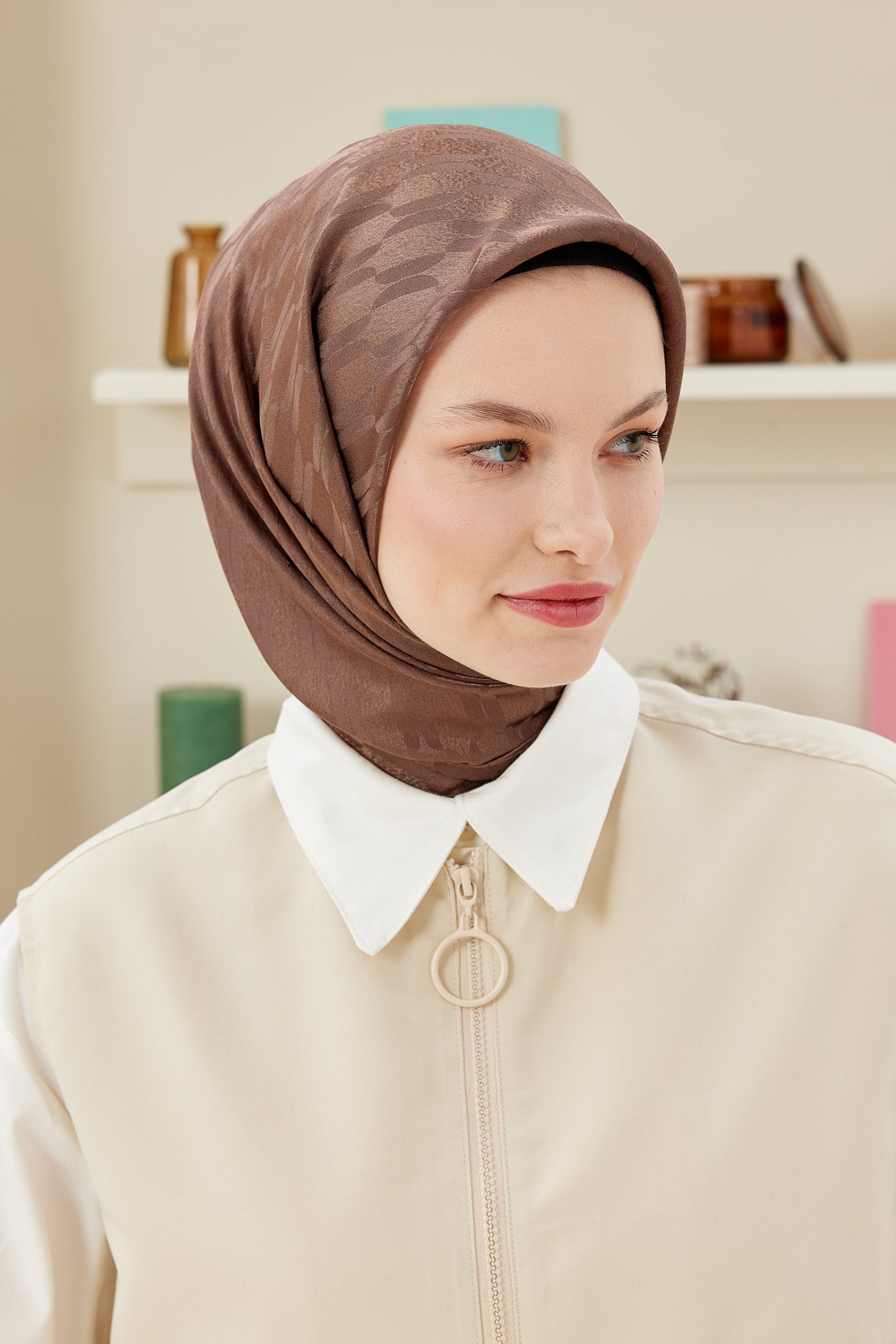 Jakar Janjan Zincir Desen Eşarp - Koyu Kahverengi