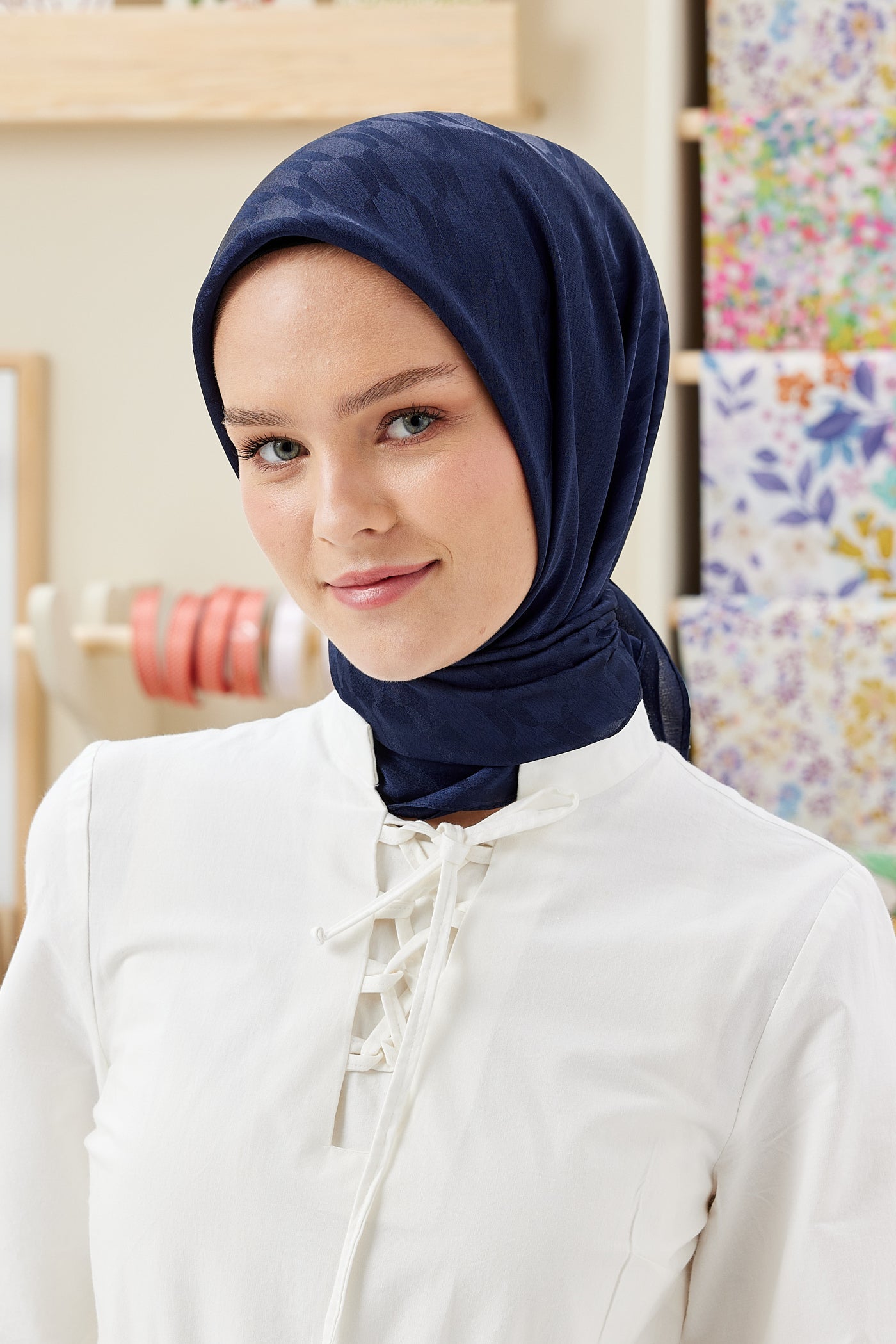 Jakar Janjan Zincir Desen Eşarp - Lacivert