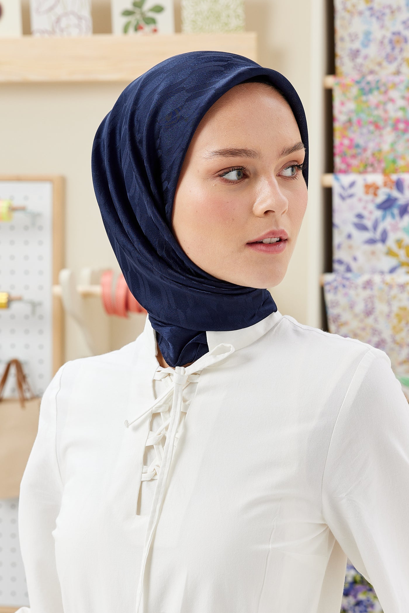 Jakar Janjan Zincir Desen Eşarp - Lacivert