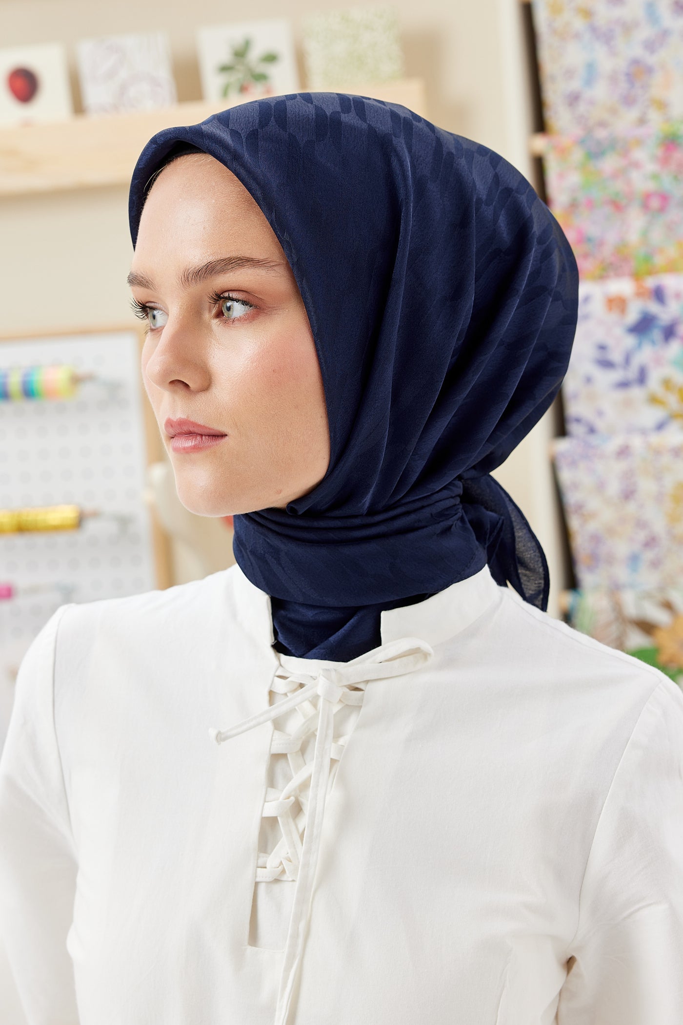 Jakar Janjan Zincir Desen Eşarp - Lacivert