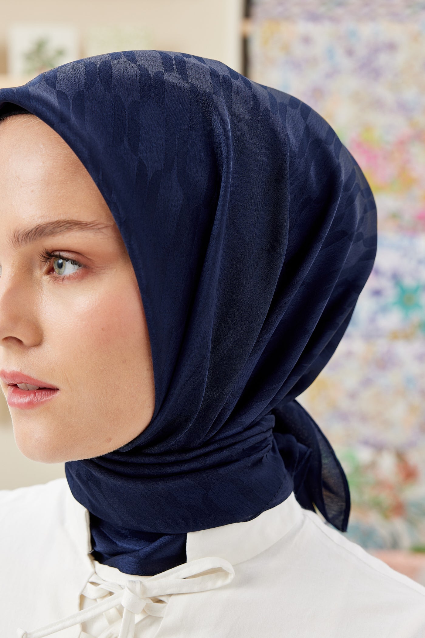 Jakar Janjan Zincir Desen Eşarp - Lacivert