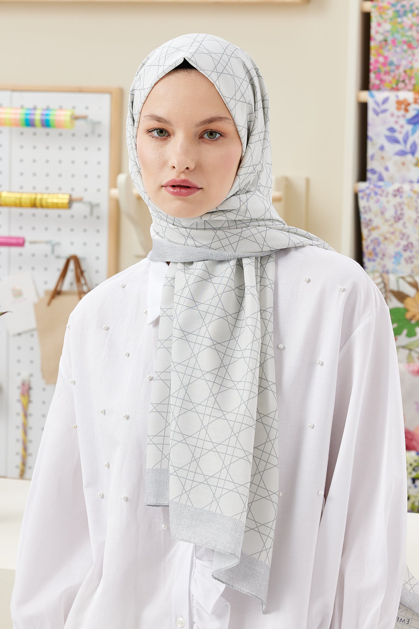 Pro Line Geometric Desen Şal - Gri