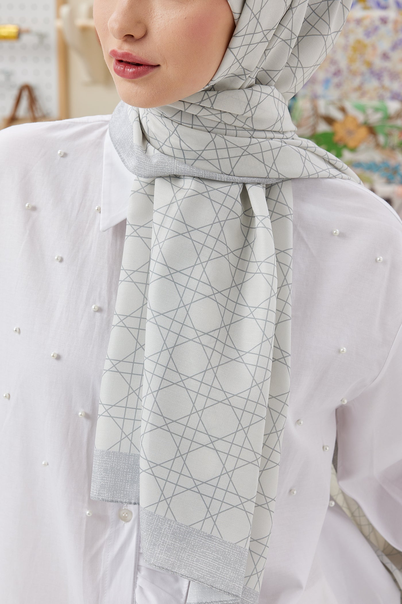 Pro Line Geometric Desen Şal - Gri