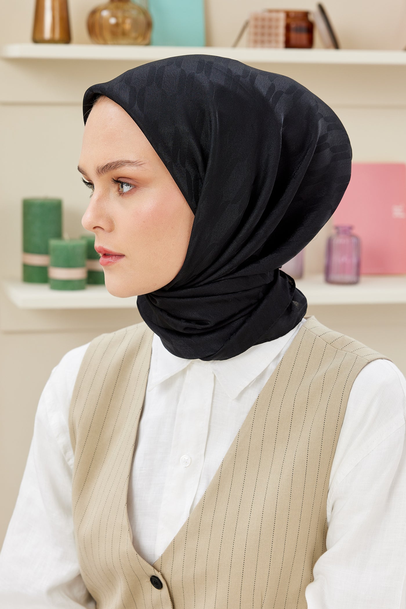 Jakar Janjan Zincir Desen Eşarp - Siyah