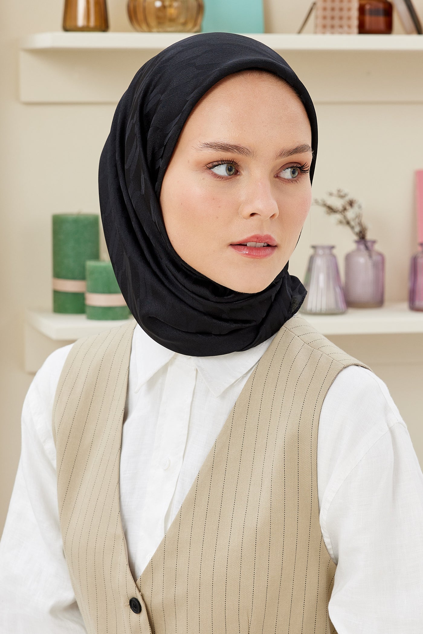 Jakar Janjan Zincir Desen Eşarp - Siyah